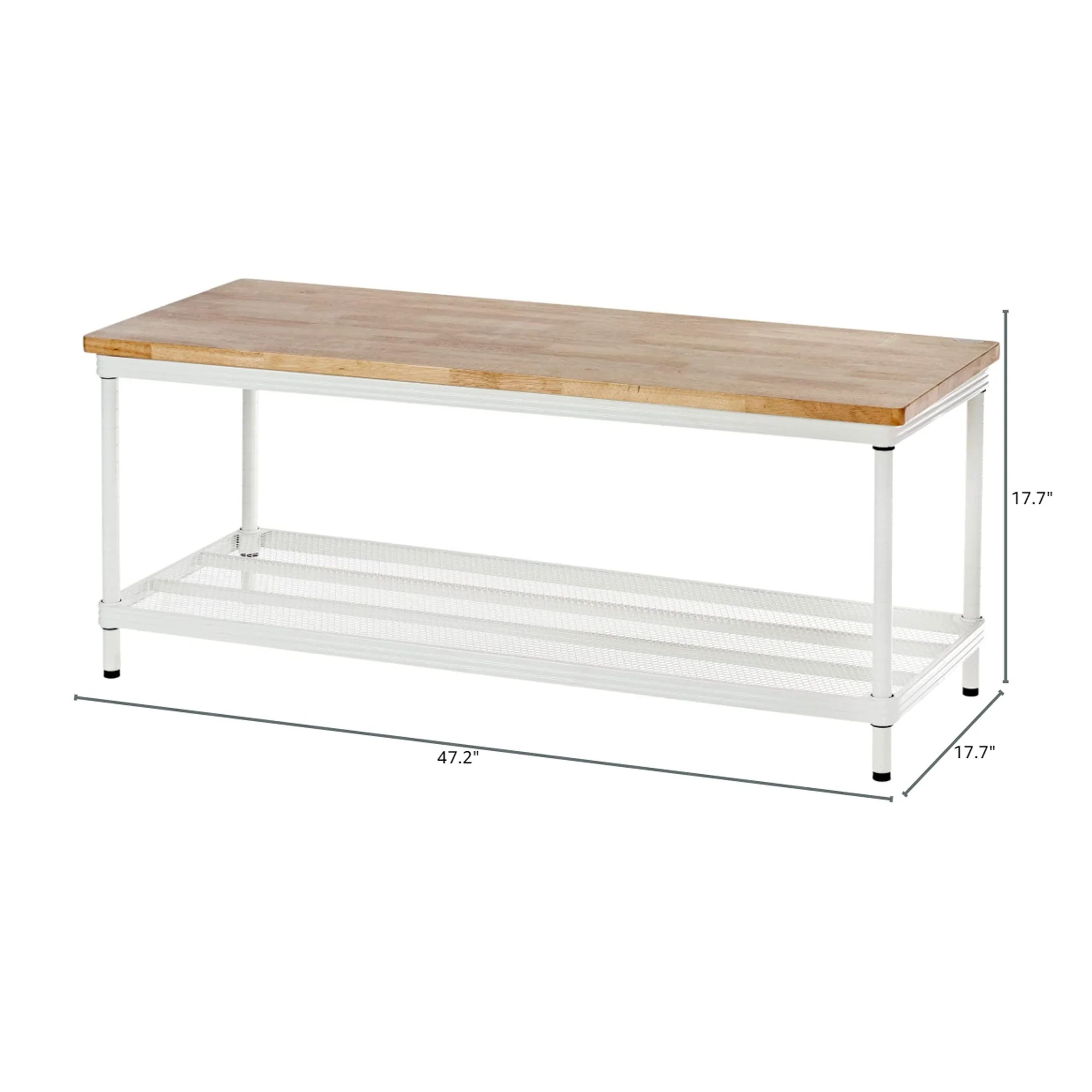 Design Ideas MeshWorks 2 Tier Wood Top Metal Storage Shelving Unit Rack, White - Image 5