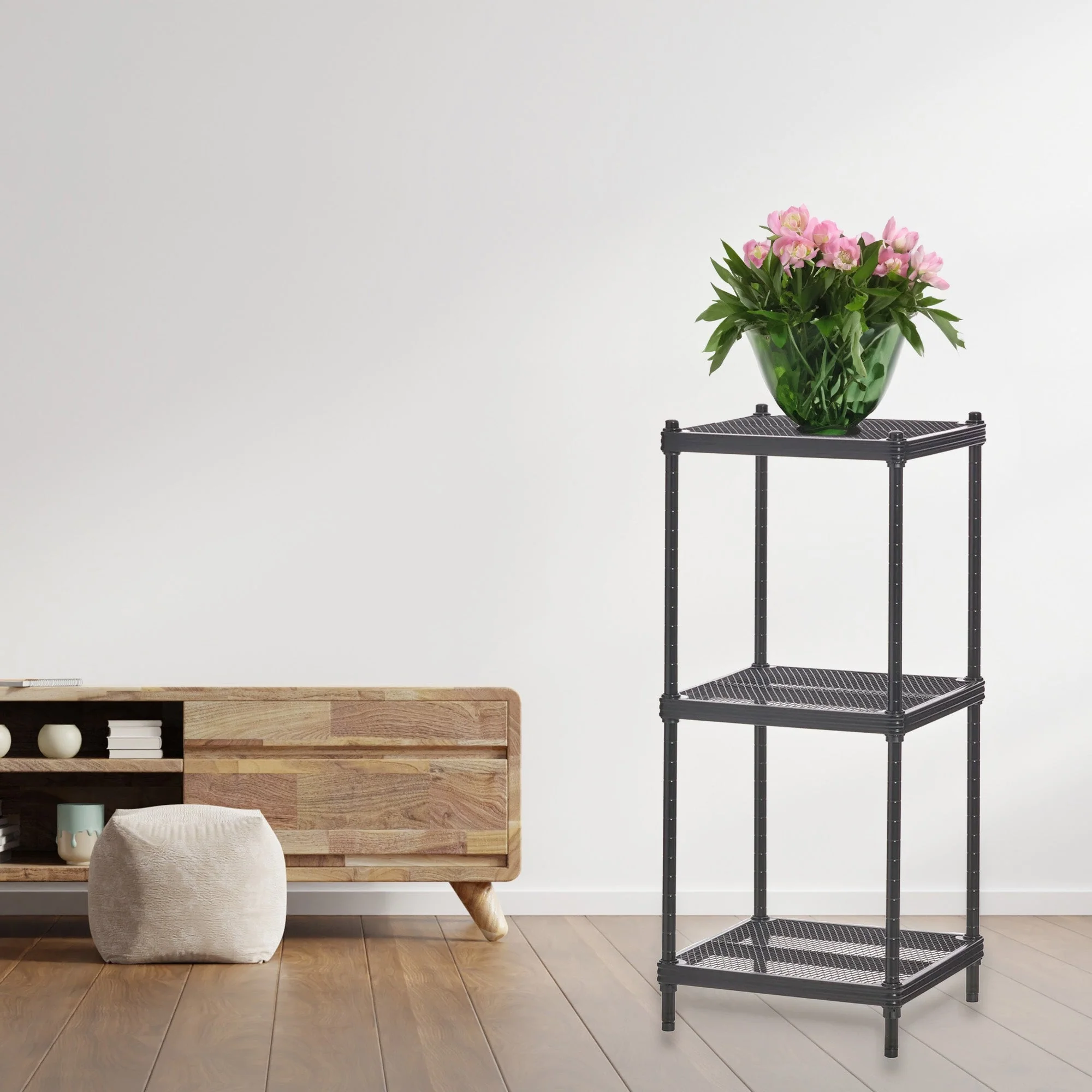 Design Ideas MeshWorks 3 Tier Tower Metal Storage Shelving Unit Rack, Black - Image 5