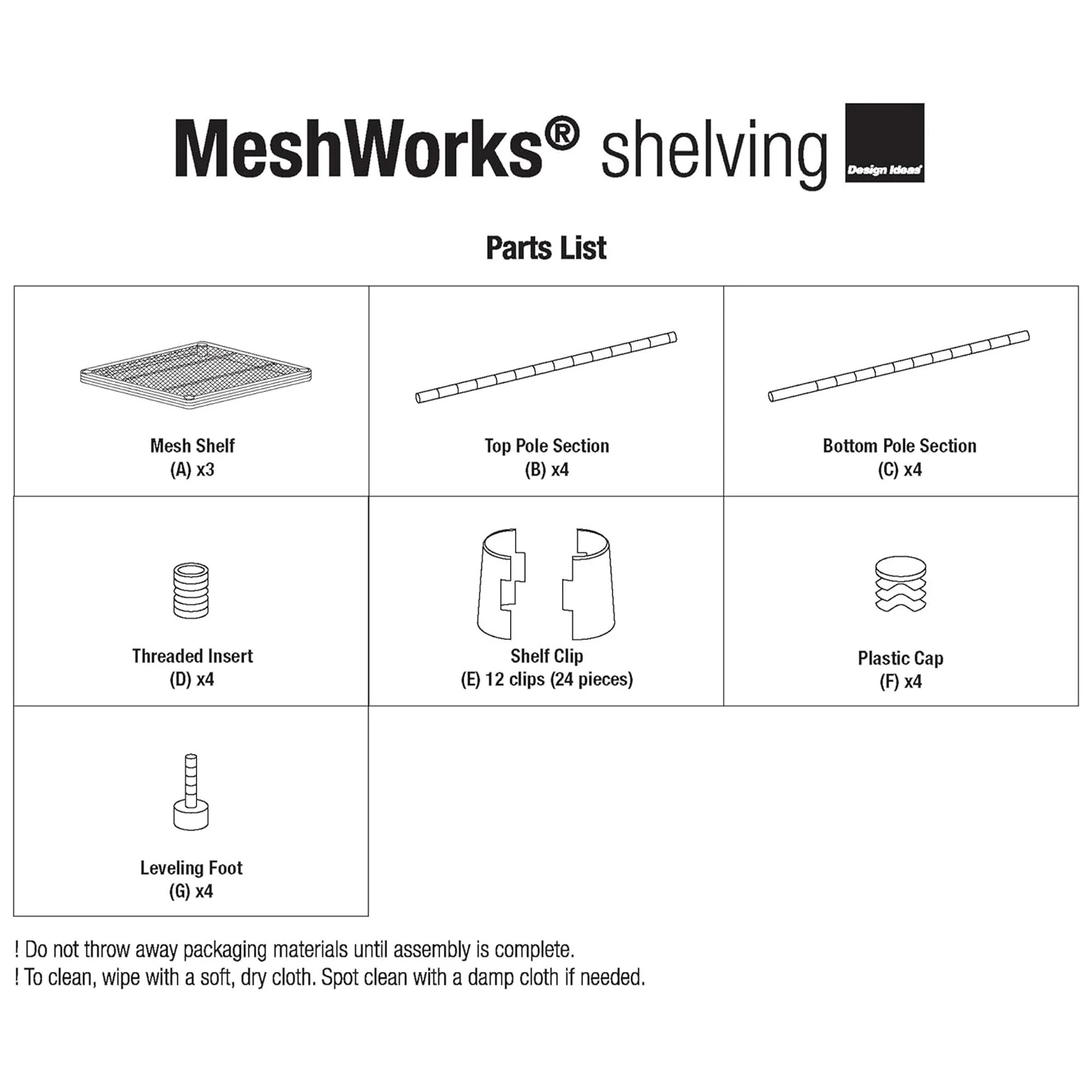 Design Ideas MeshWorks 3 Tier Tower Metal Storage Shelving Unit Rack, White - Image 2