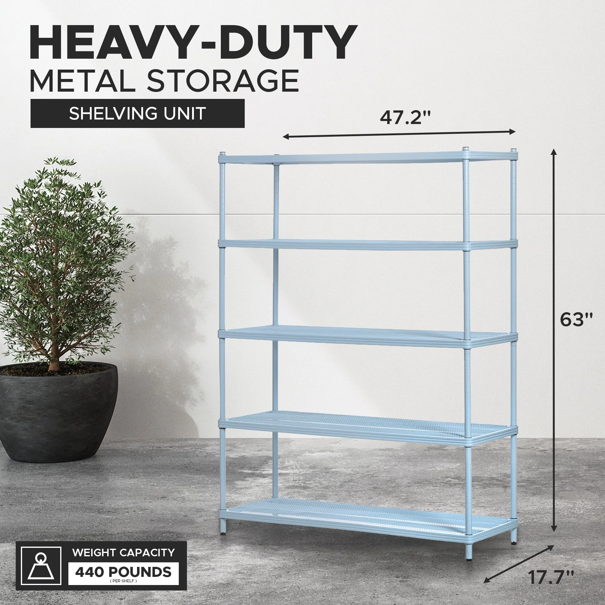 Design Ideas MeshWorks 5 Tier Full-Size Metal Storage Shelving Unit Rack, Blue - Image 3