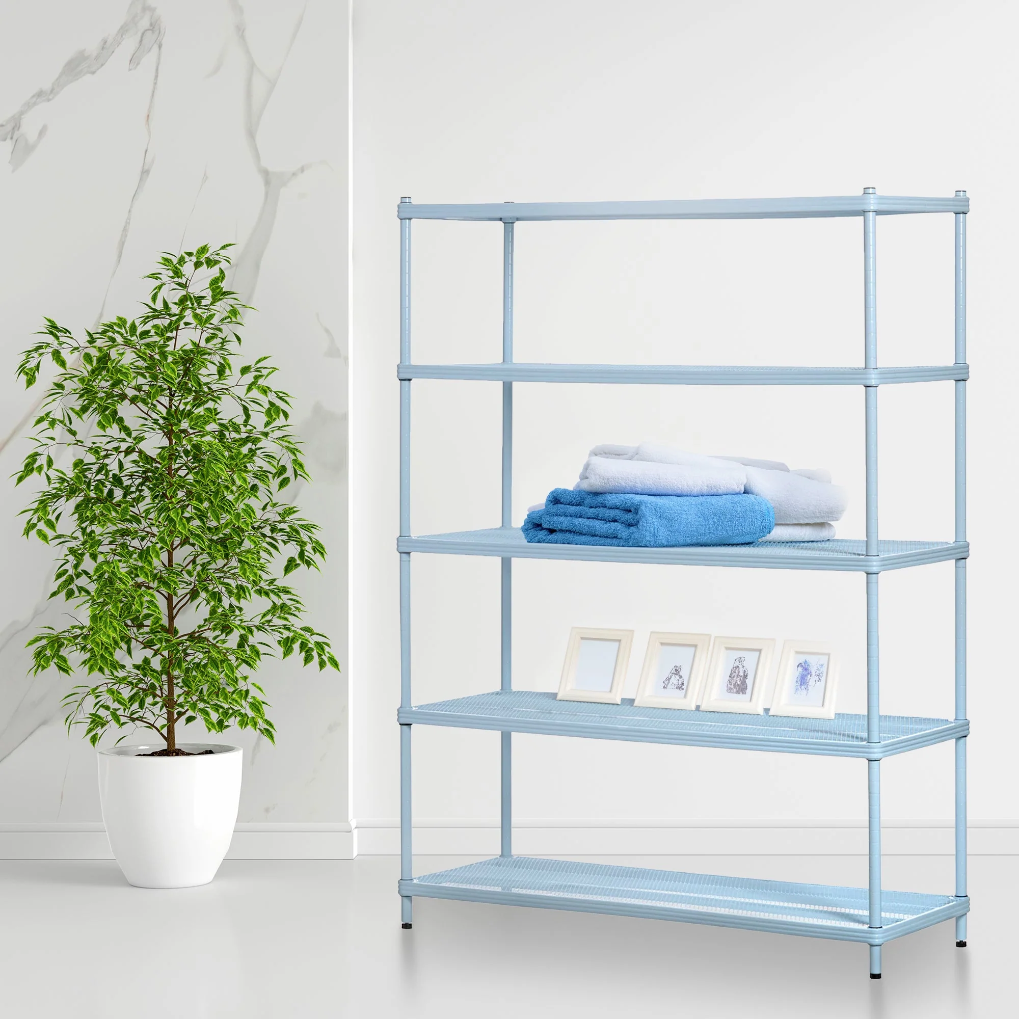 Design Ideas MeshWorks 5 Tier Full-Size Metal Storage Shelving Unit Rack, Blue - Image 5