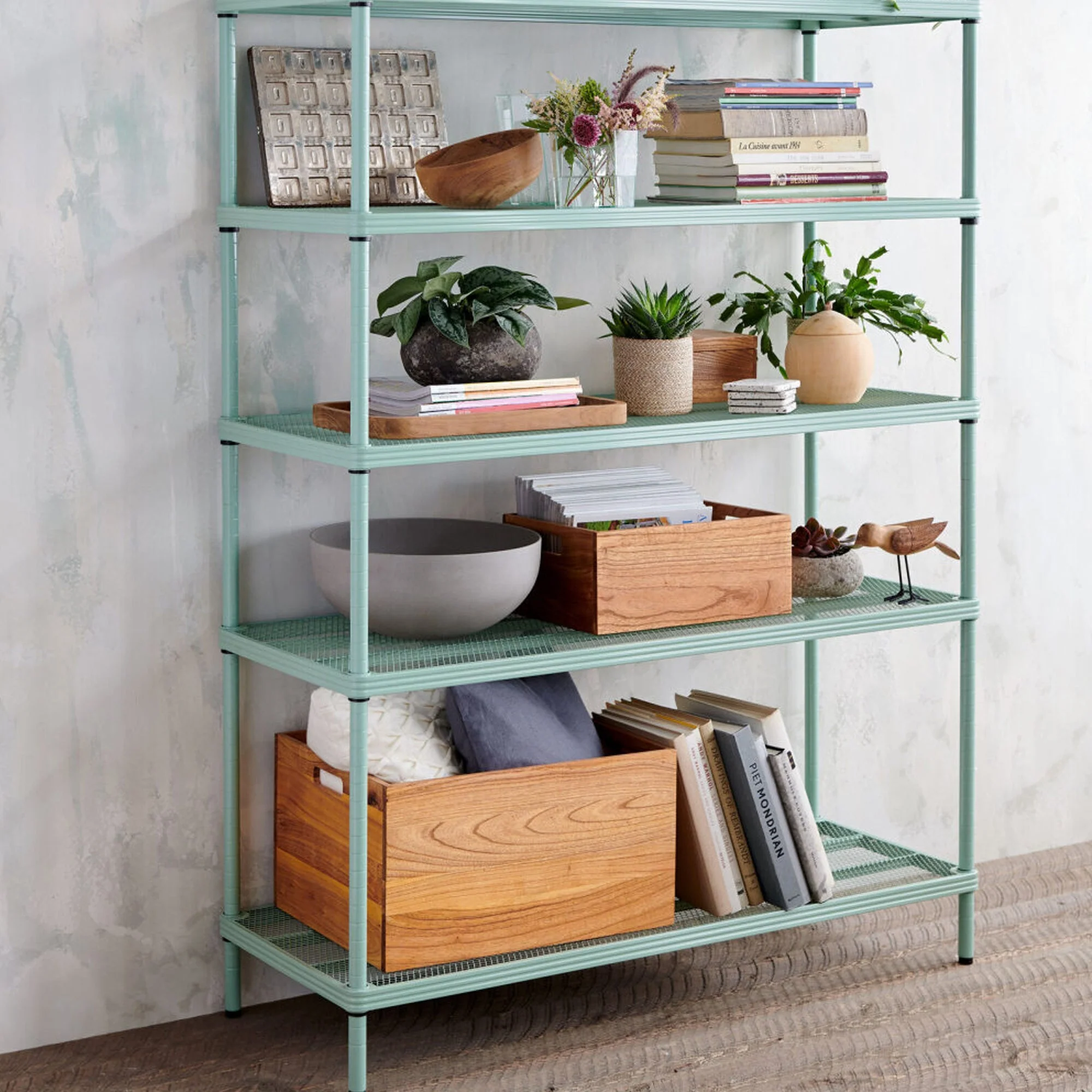Design Ideas MeshWorks 5 Tier Full-Size Metal Storage Shelving Unit Rack, Sage - Image 8