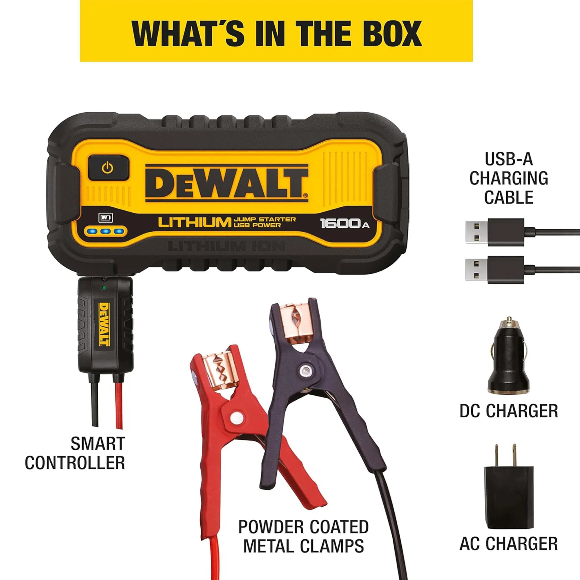 DEWALT 1600 Peak Amp Li-Po Battery Jump Power Starter, Portable Car Charger Set - Image 5
