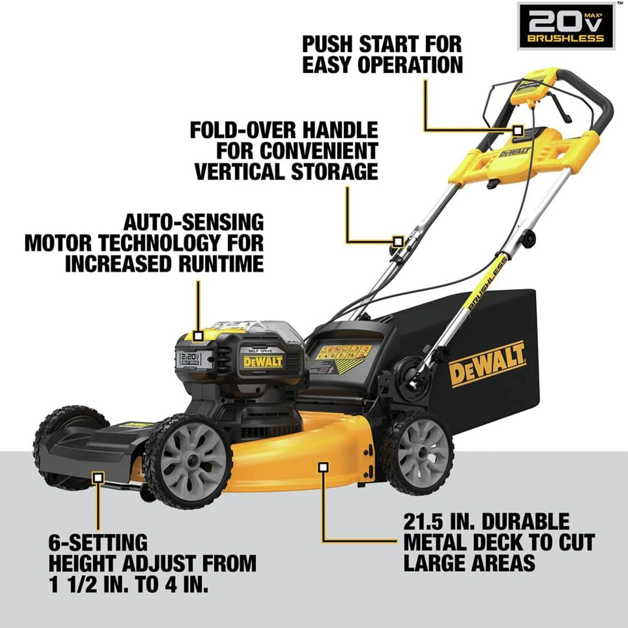 DEWALT 20V MAX Self Propelled 21.5" Automatic Brushless Lawn Mower with Charger - Image 2
