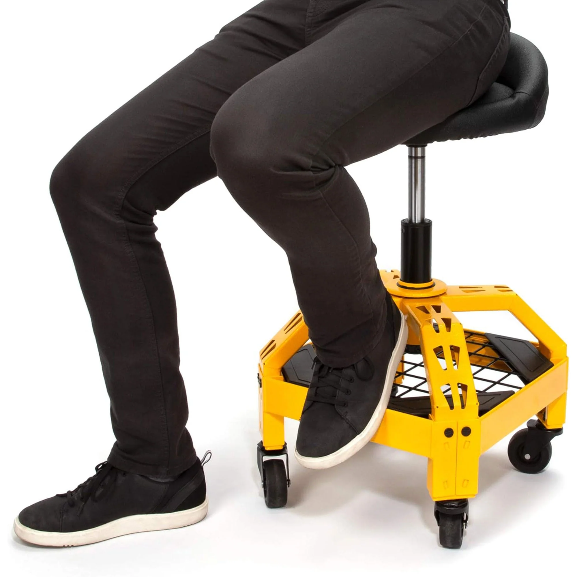 Dewalt Adjustable Shop Stool Heavy-Duty Padded Rolling Chair with Storage Rack - Image 6