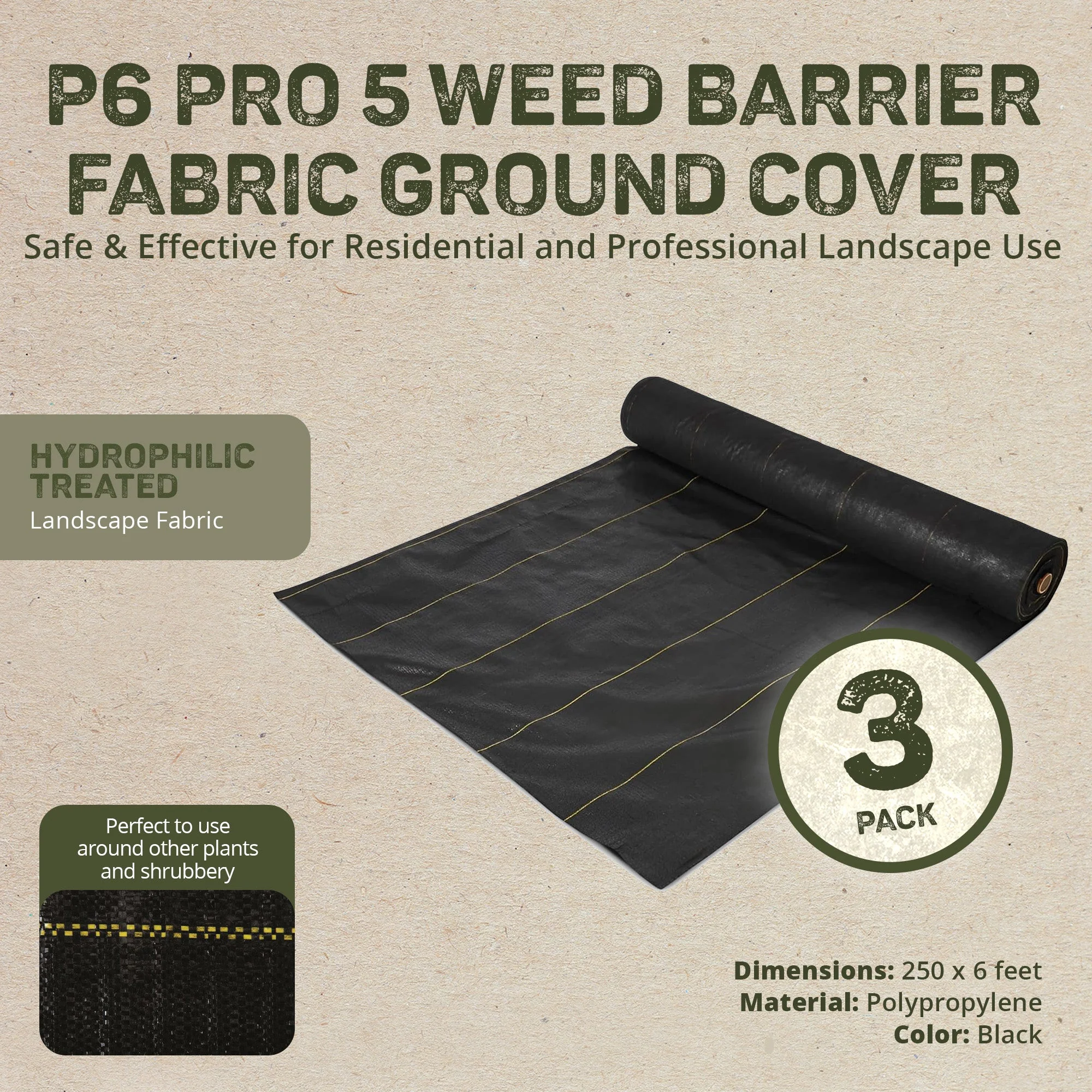 DeWitt P6 Pro 5 Commercial Landscape 5-Oz Barrier Fabric, 6 x 250' (3 Pack) - Image 4