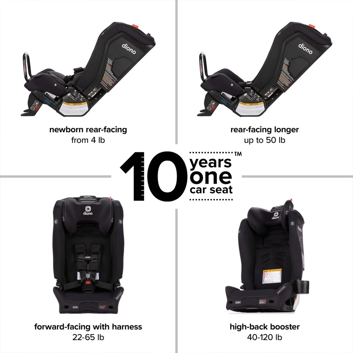 Diono Radian 3RXT Slim Fit 3 Across All-In-One Convertible Car Seat, Gray Oyster - Image 2