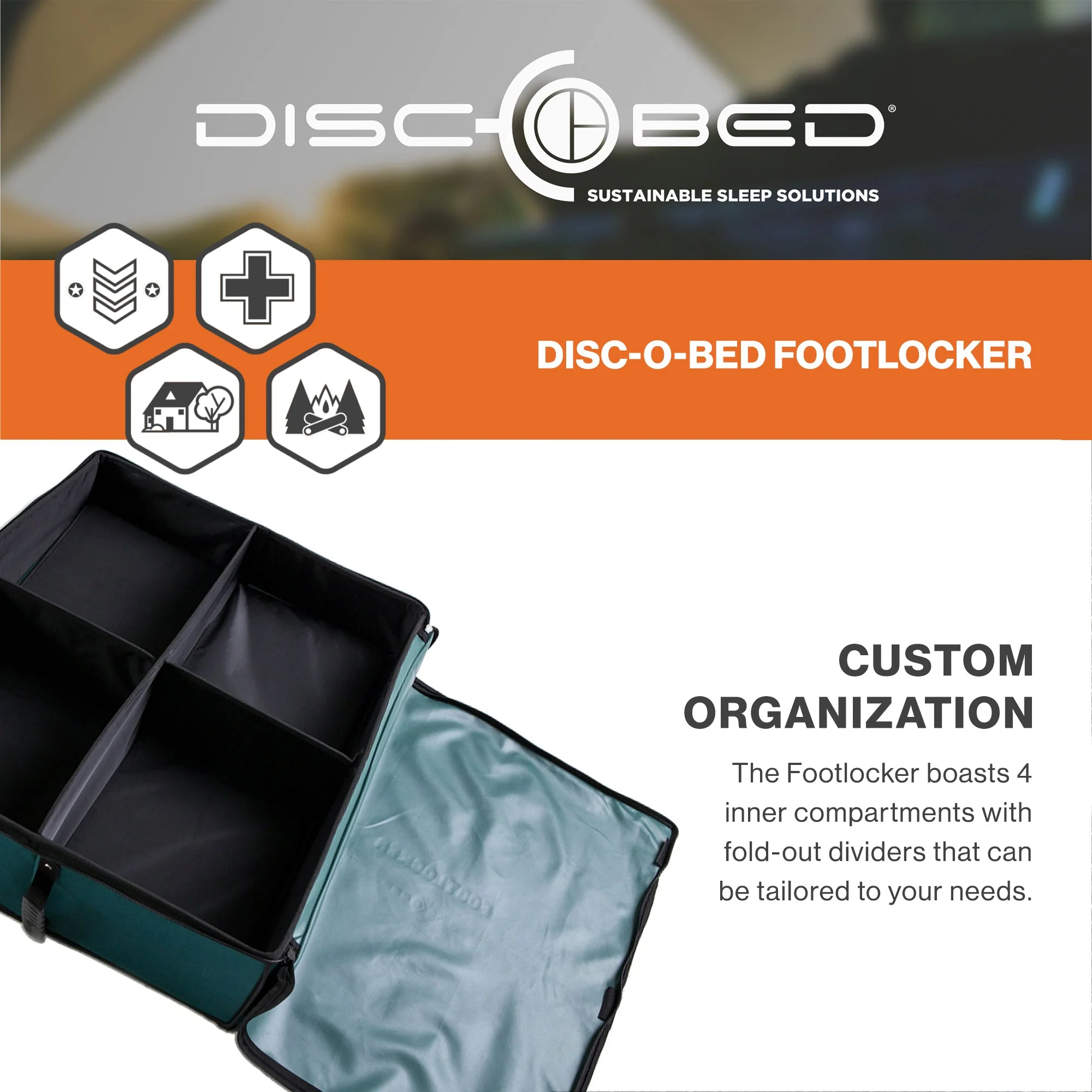 Disc-O-Bed Footlocker, Expandable Under Cot Storage for Camping Gear, Green - Image 3