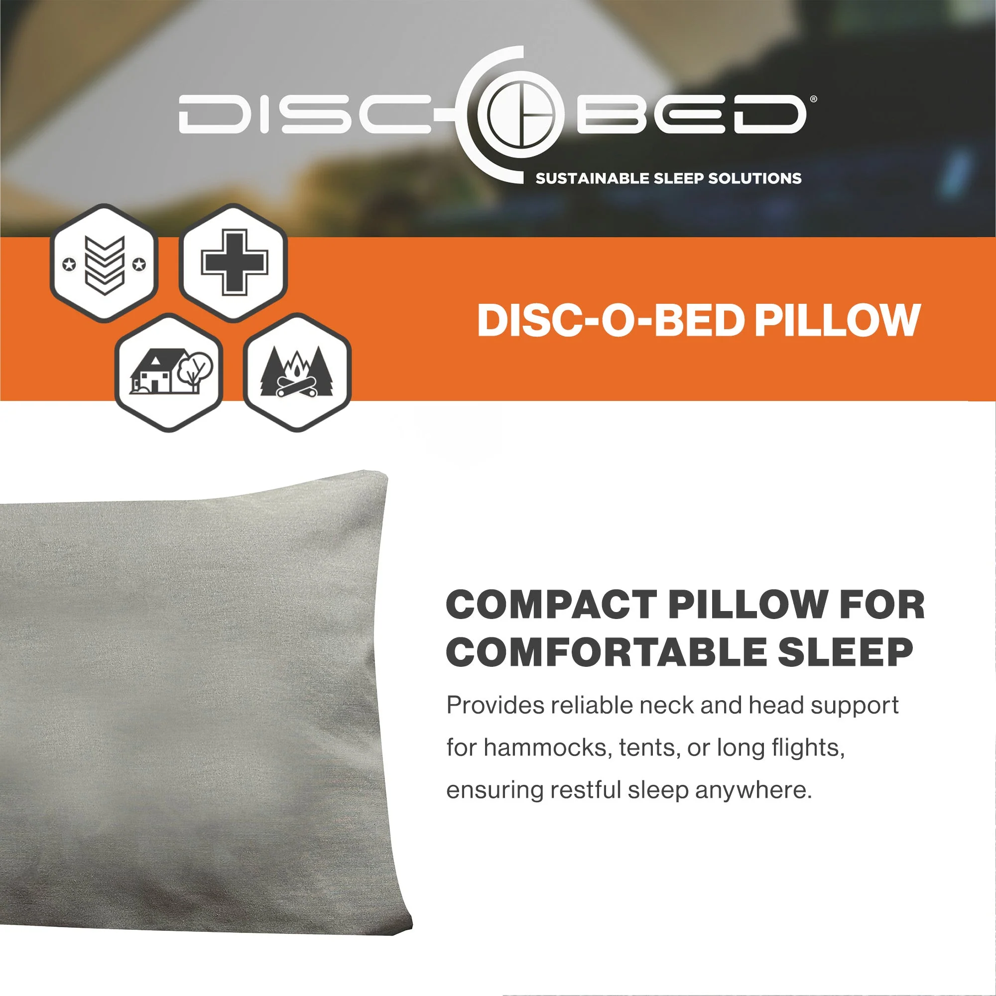 Disc-O-Bed Lightweight Compact Travel Pillow, Packable with Washable Cover, Grey - Image 2