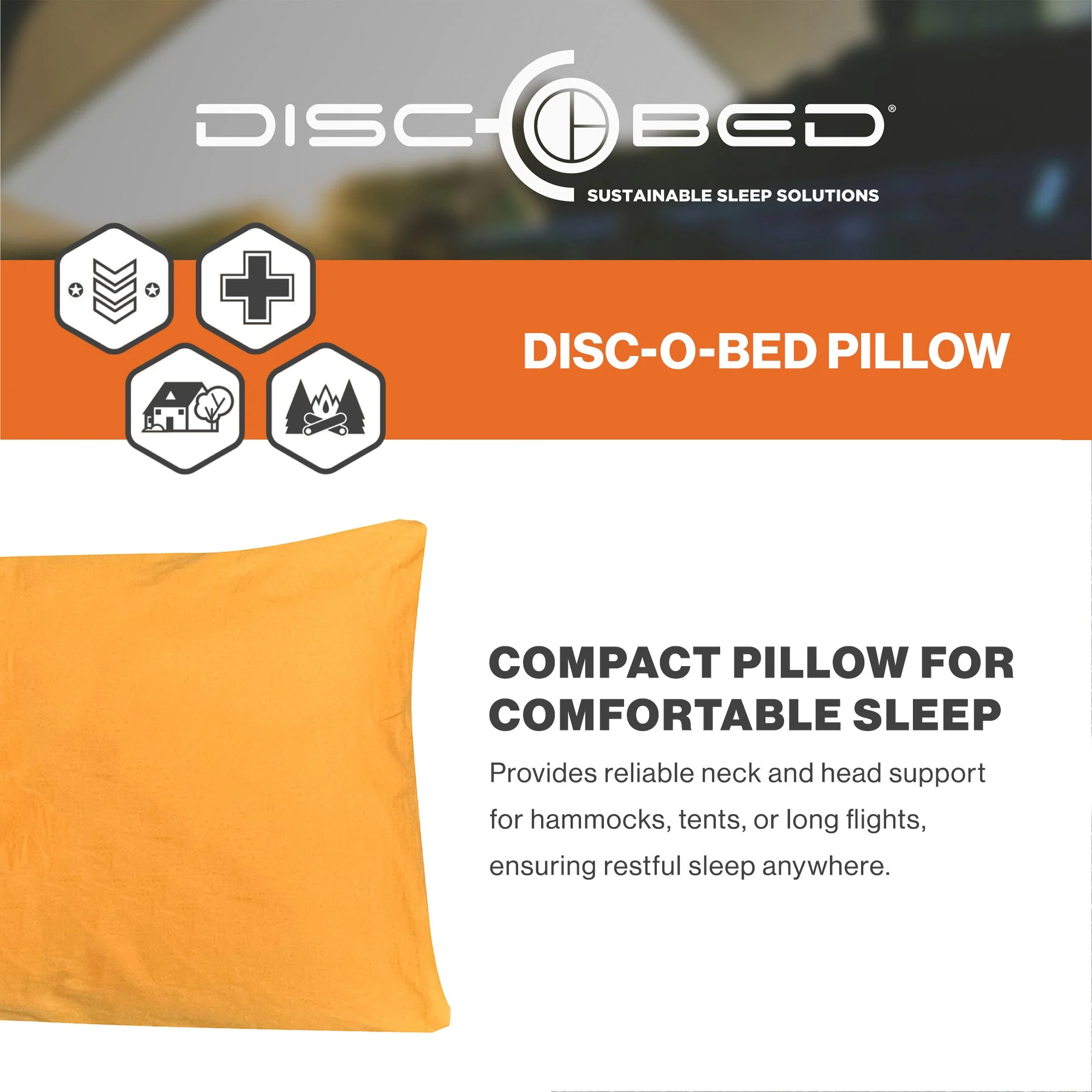 Disc-O-Bed Lightweight Travel Pillow, Camp Packable with Washable Cover, Orange - Image 2