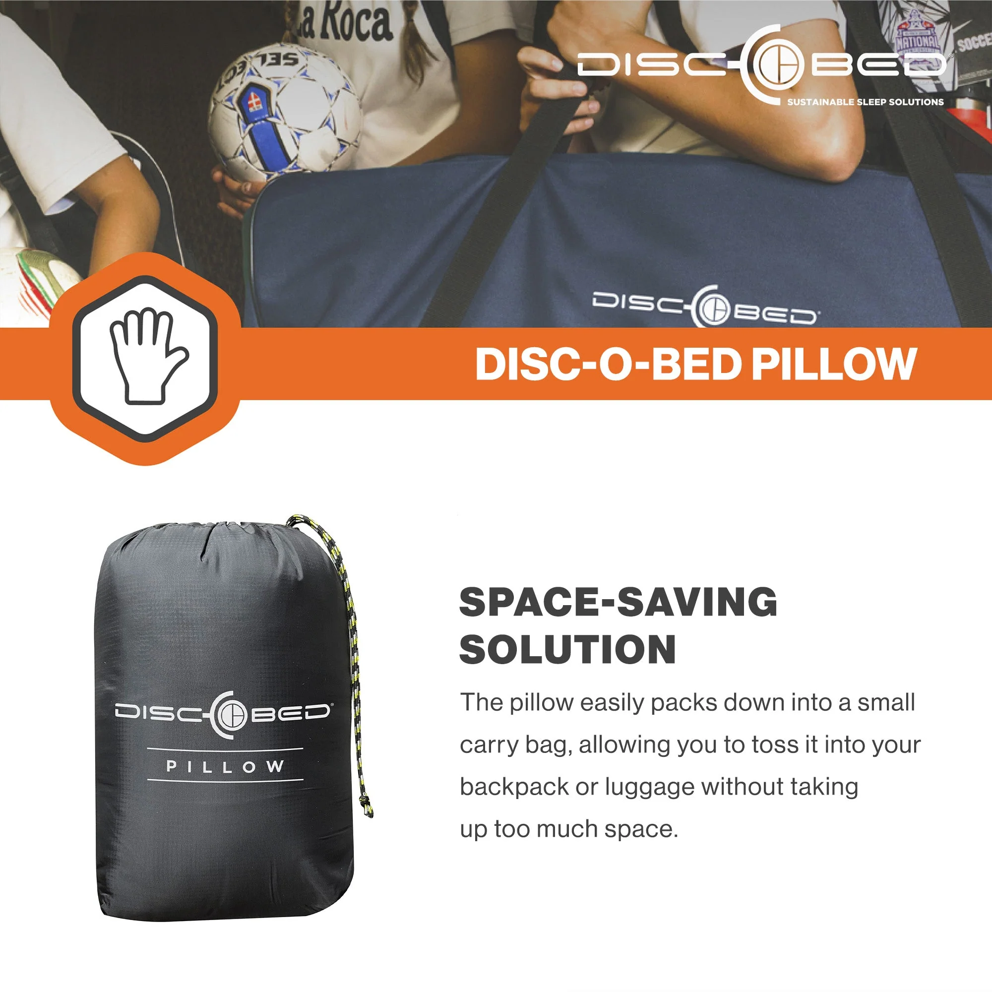 Disc-O-Bed Lightweight Travel Pillow, Camp Packable with Washable Cover, Orange - Image 5