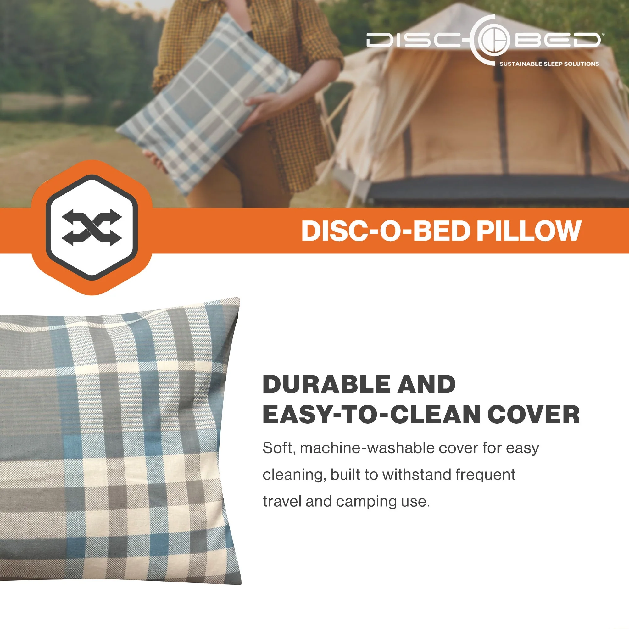 Disc-O-Bed Lightweight Travel Pillow, Packable with Washable Cover, Ocean Plaid - Image 4