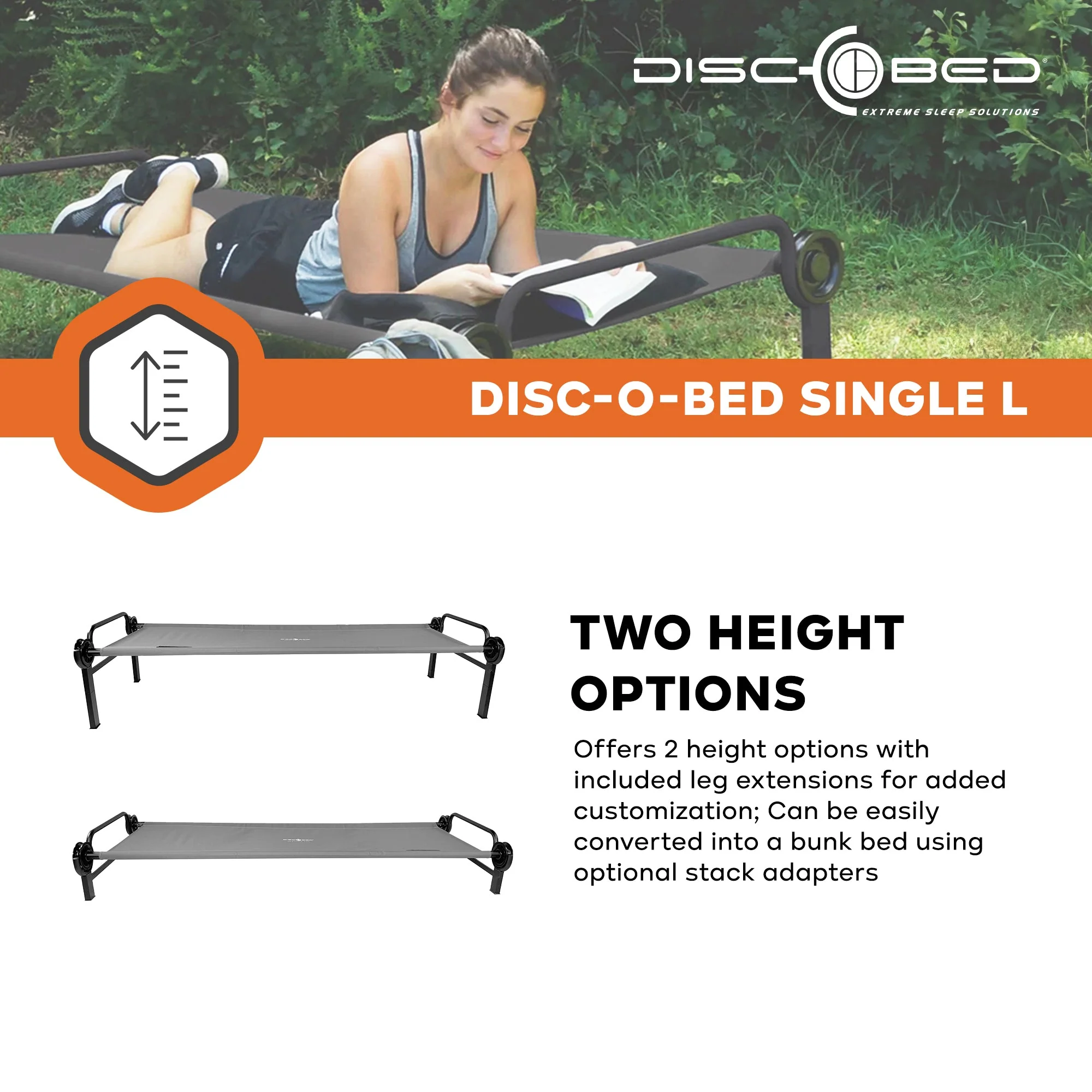 Disc-O-Bed Single Cot, Portable Sleep Solution for Tents & Cabins, Grey, Large - Image 3