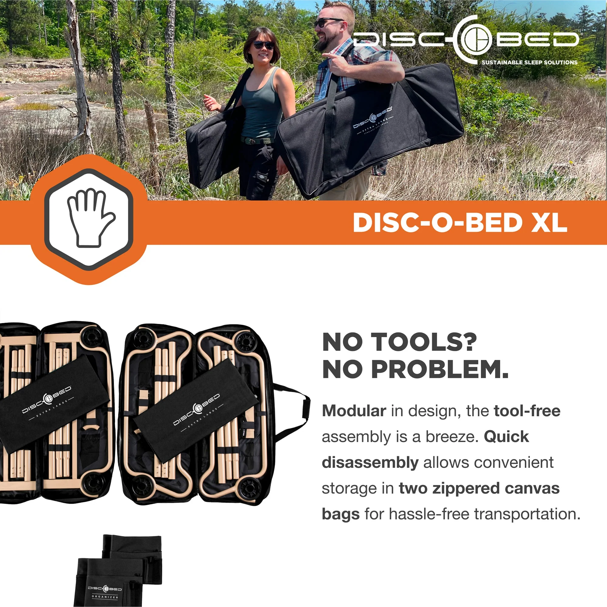 Disc-O-Bed XLarge Cam-O-Bunk Benchable Double Cot with Storage Organizers, Black - Image 4
