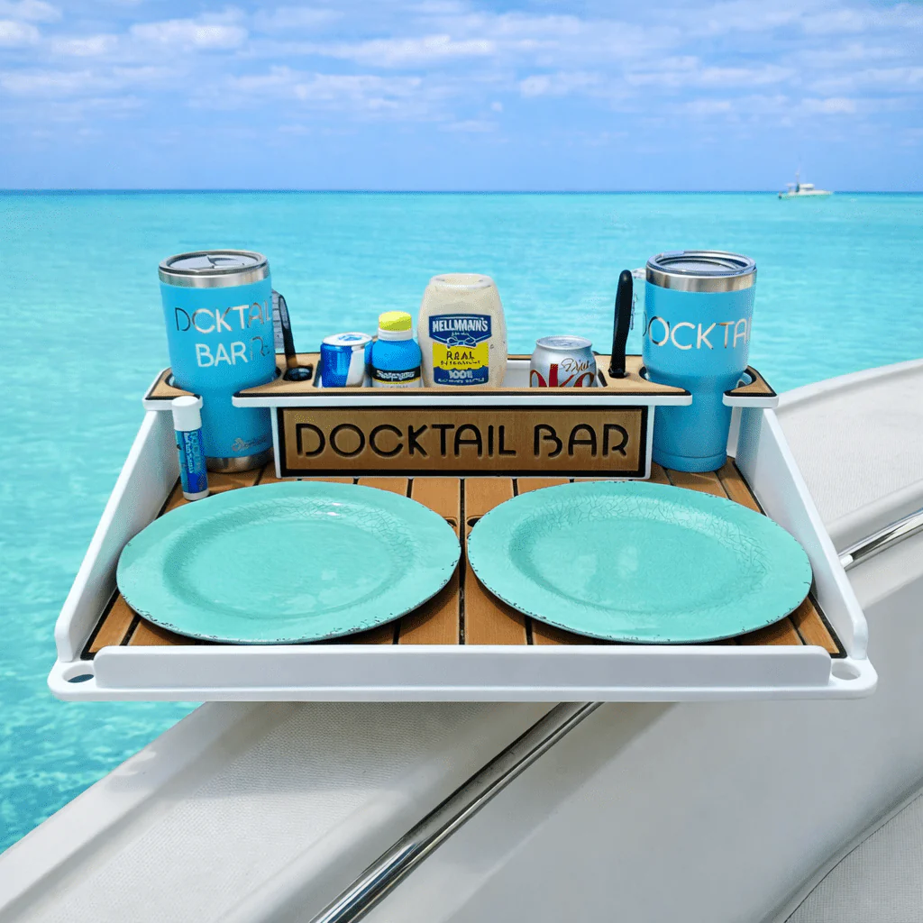 Docktail Utility Boat Table Accessory with Adjustable Rod Holder Mount - Image 2