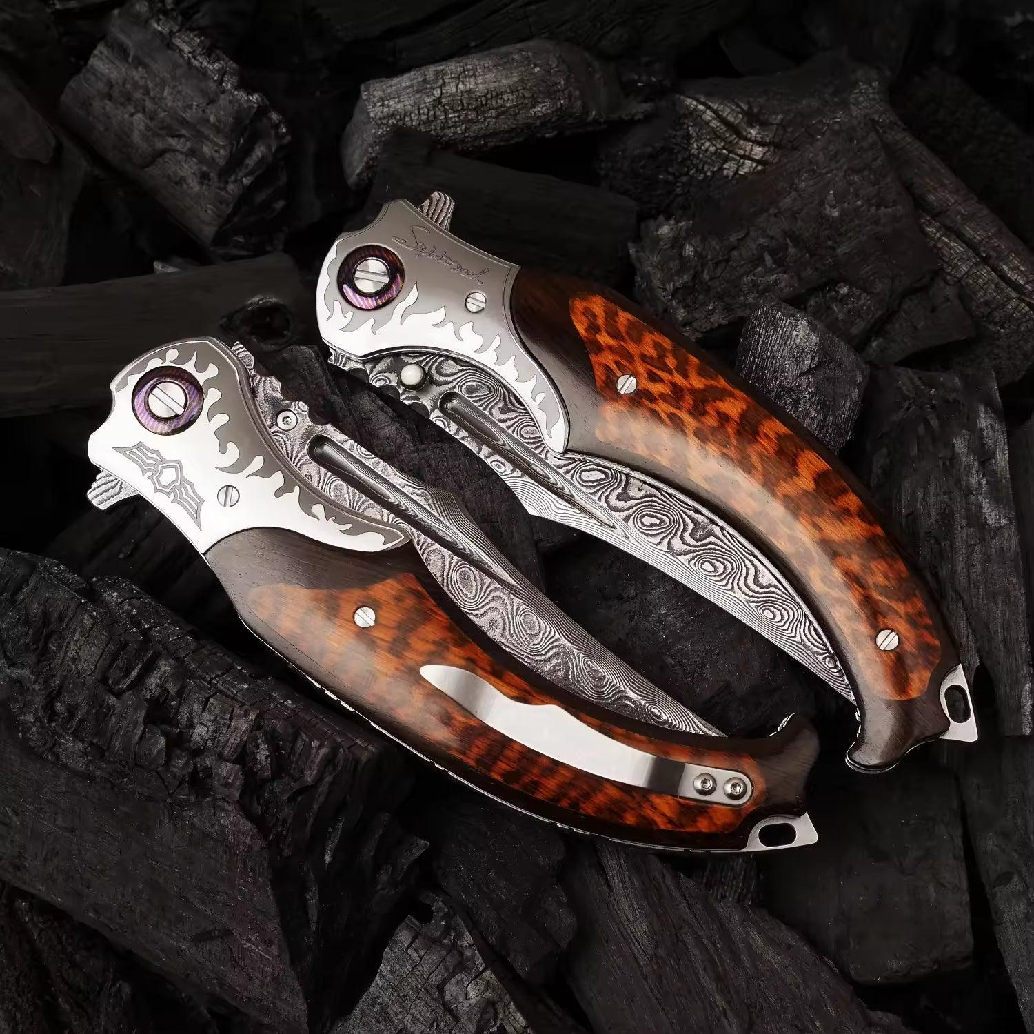 Dragon VG10 Damascus Pocket Knife with Snakewood Handle - Image 6