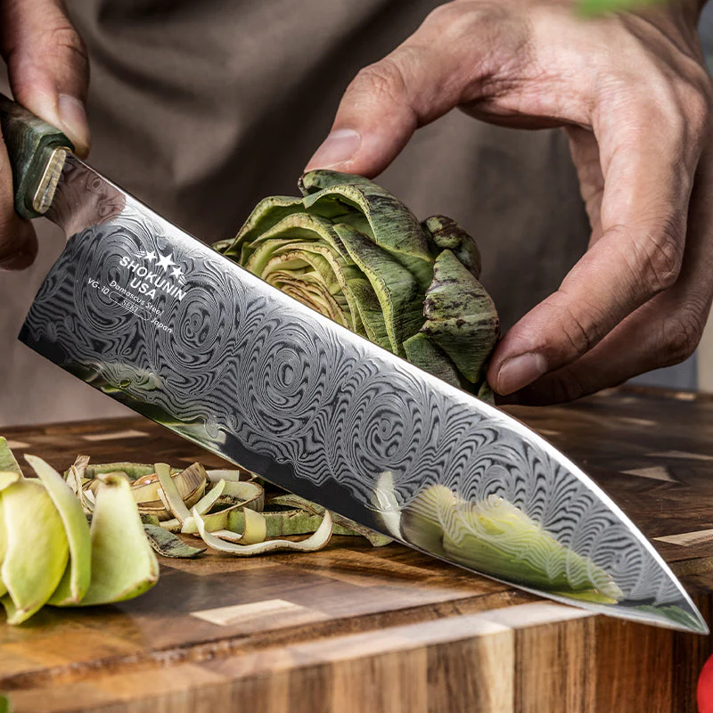 Deuce Custom Japanese Chef Knife with Exotic Maple Burl Wood Handle - Image 4