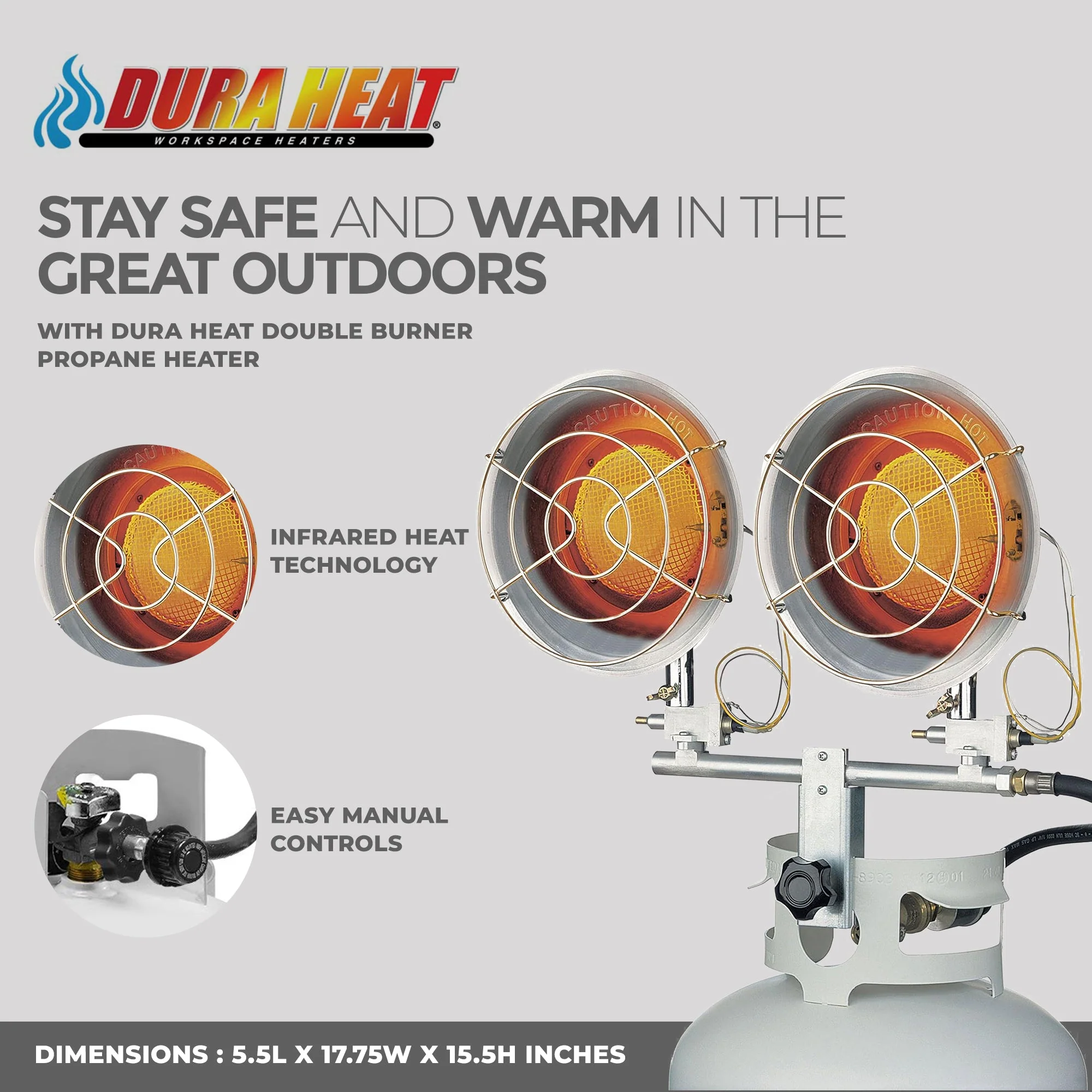 Dura Heat Double Burner Propane Heater, 30,000 BTU, Portable Outdoor Gas Heater - Image 2