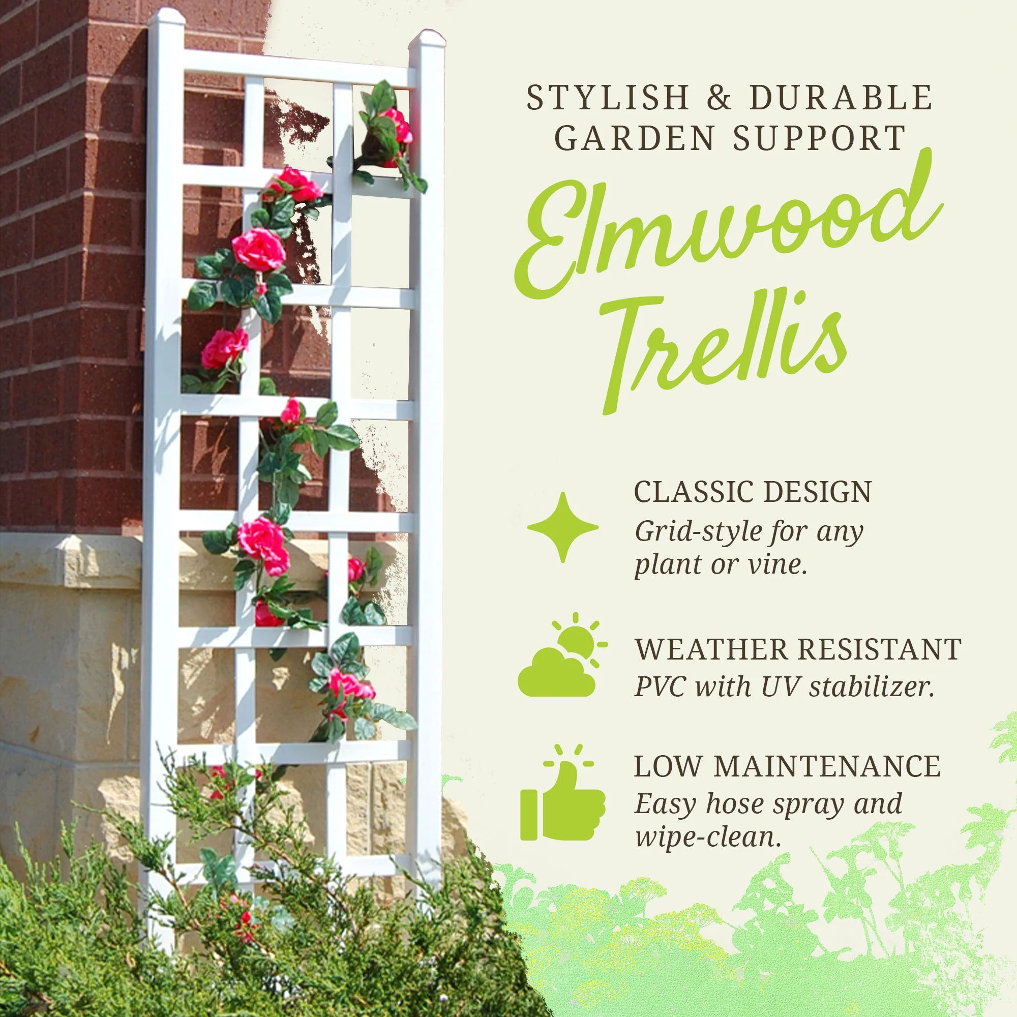 Dura-Trel Elmwood 22 x 75 Inch PVC Vinyl Outdoor Garden Patio Trellis, White - Image 6