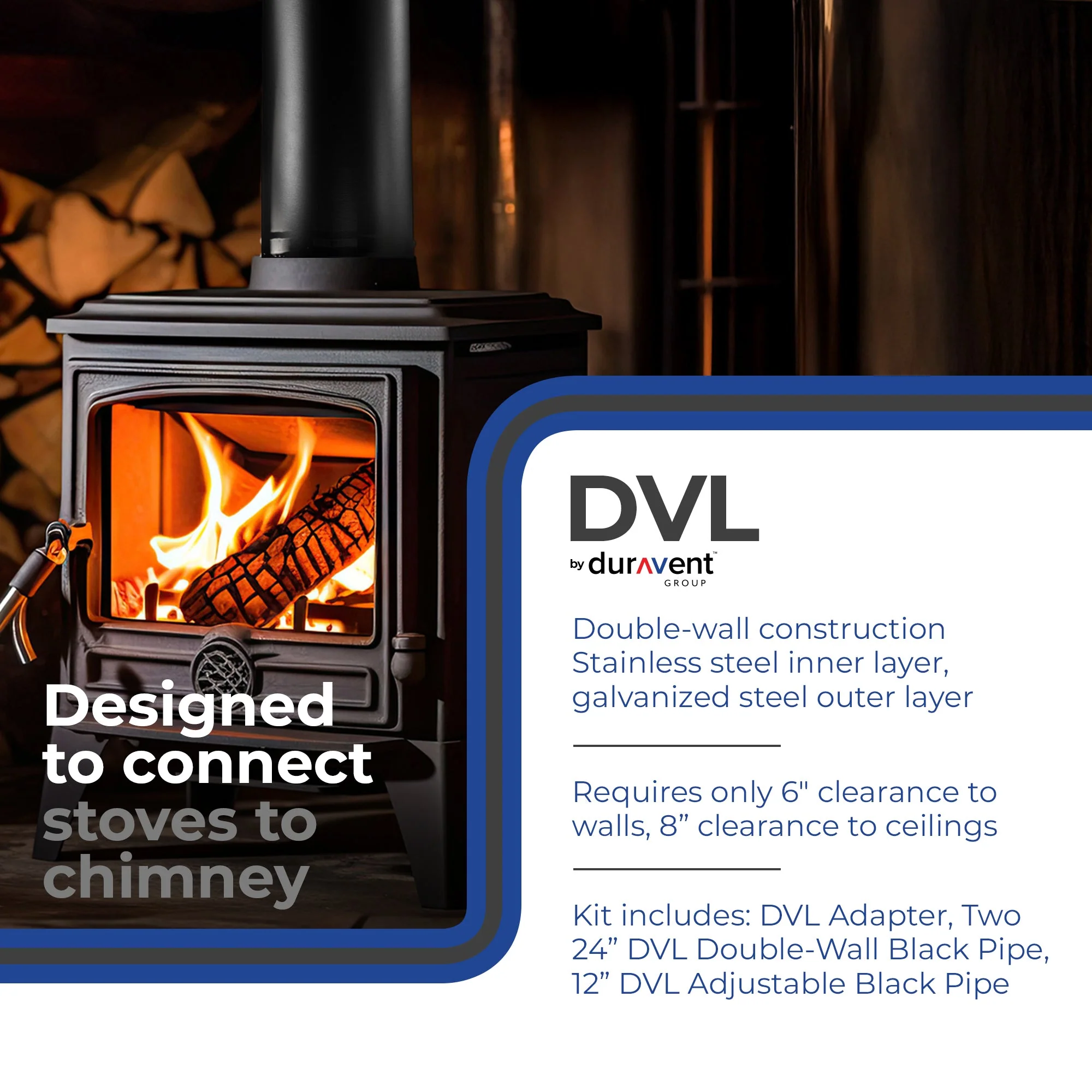 DuraVent 6DVL-KVP DVL 6 x 6 Inch Stainless Steel Double Wall Connector Kit - Image 2