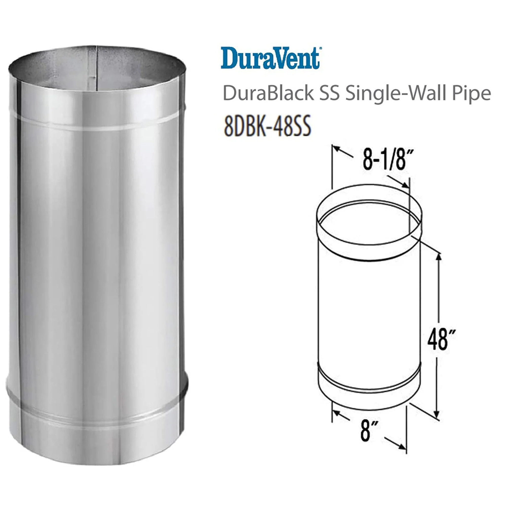 DuraVent DuraBlack 48 x 8 Inch Stainless Steel Single Wall Stove Pipe, Silver - Image 8