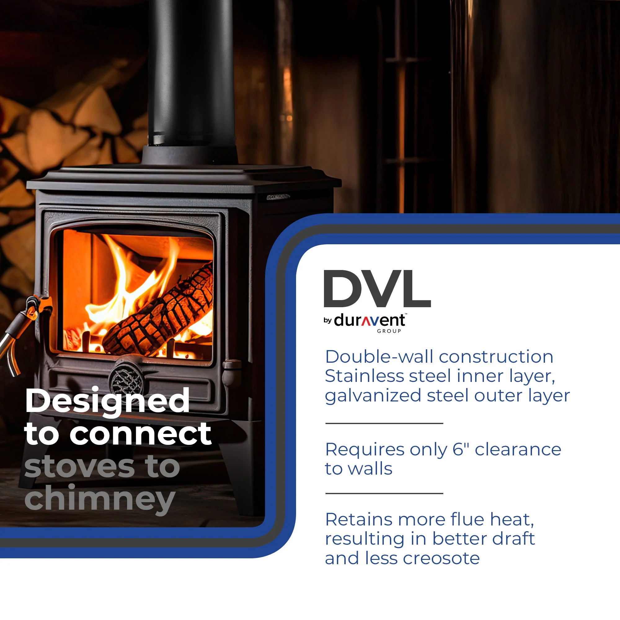 DuraVent DVL 6 x 18 Inch Galvanized Steel Double Wall Pipe Connector, Black - Image 2