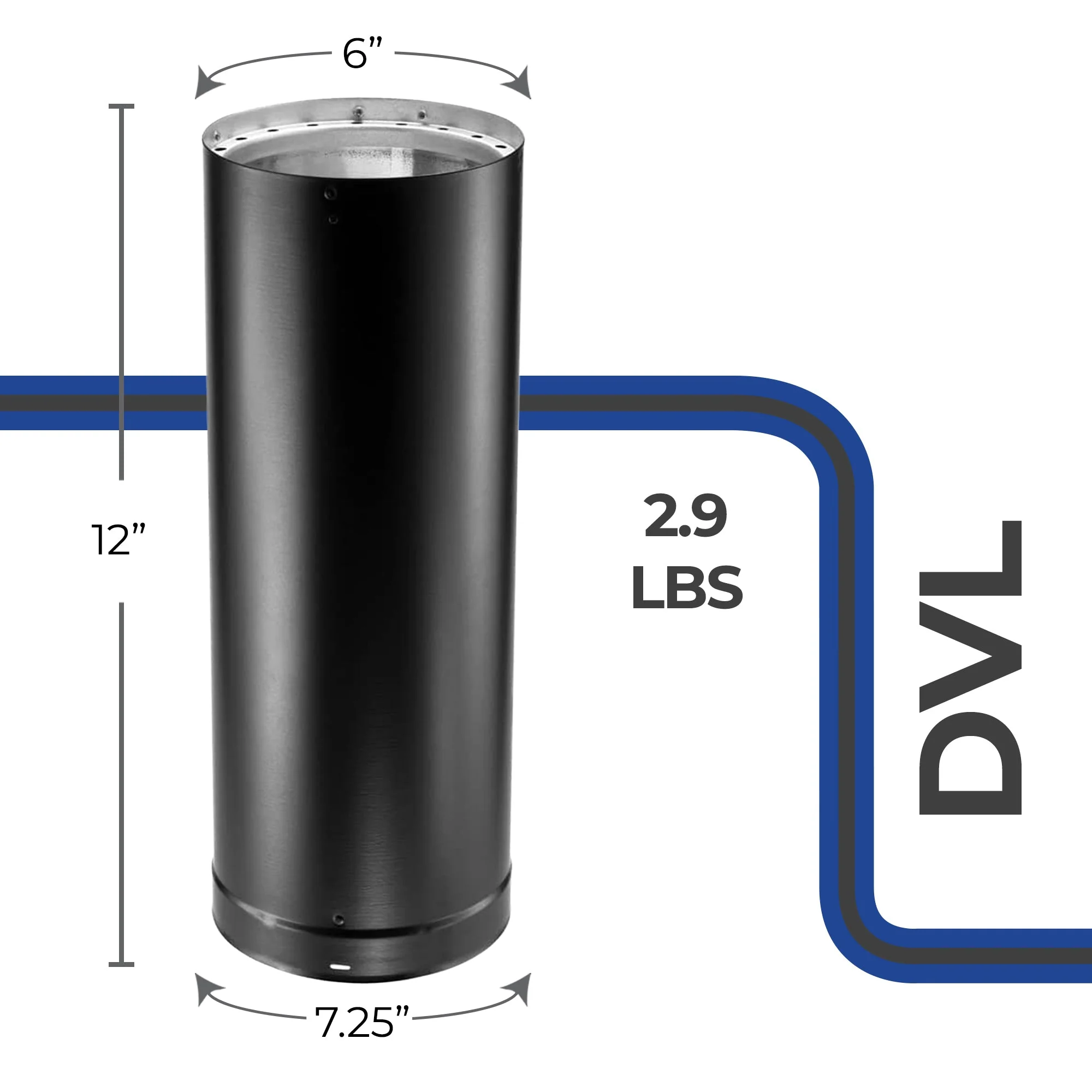 DuraVent DVL 6DVL-12 6-Inch Galvanized Steel Double Wall Stove Pipe, Black - Image 3