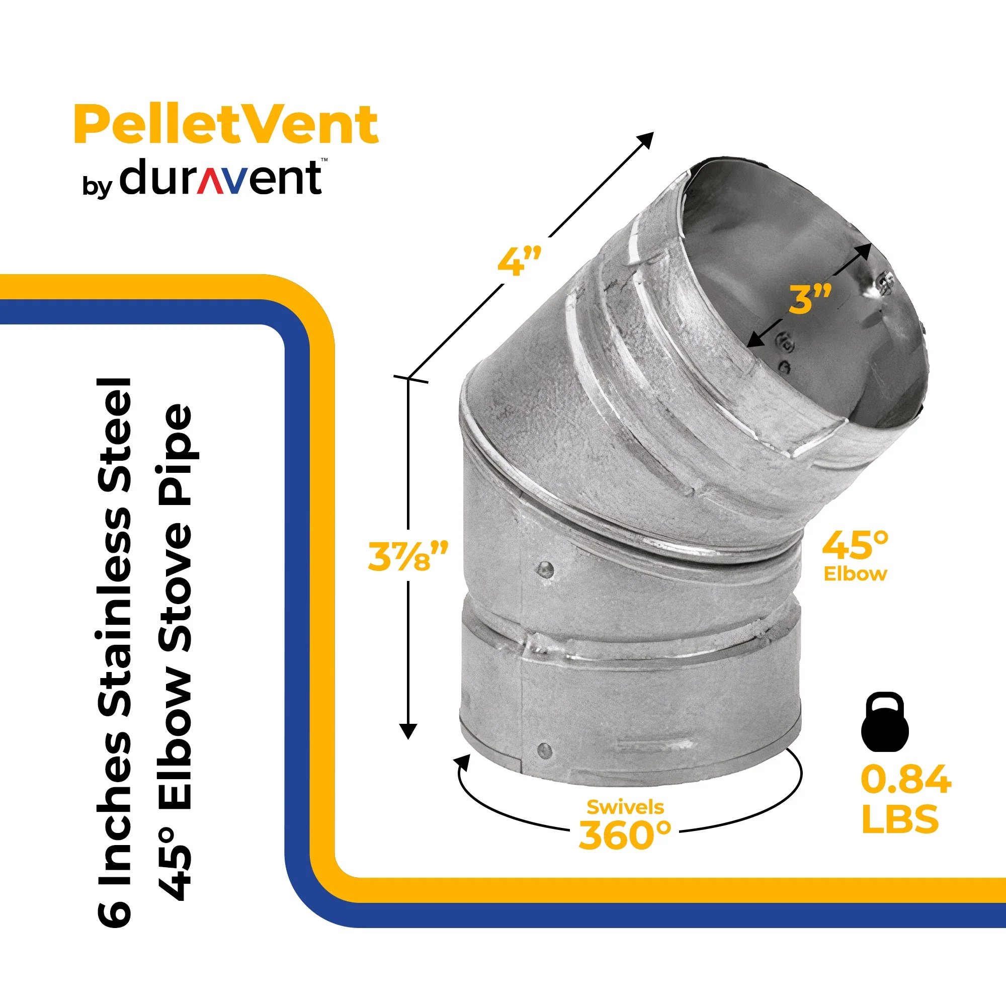 DuraVent PelletVent 6 Inches Stainless Steel 45 Degree Elbow Stove Pipe, Silver - Image 2