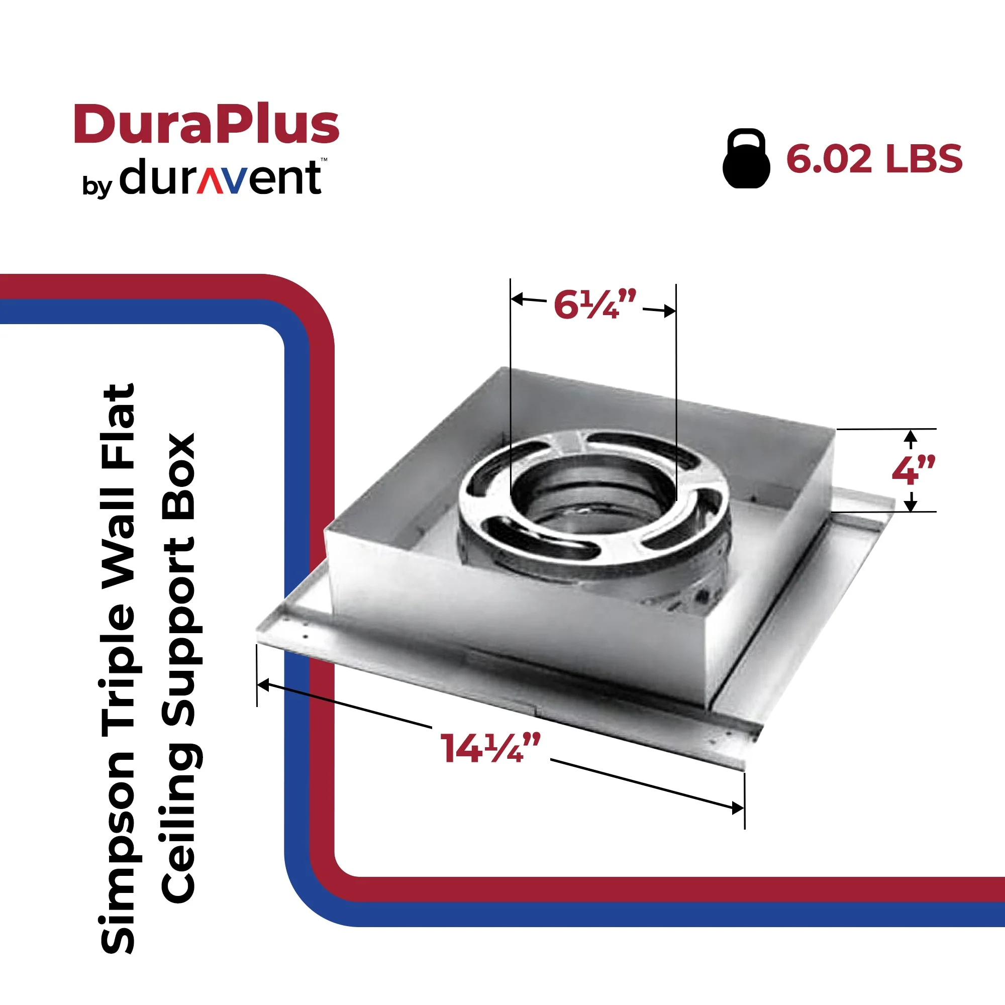 DuraVent Simpson 6DP-FCS Triple Wall Flat Ceiling Support Box for Wood Stoves - Image 2