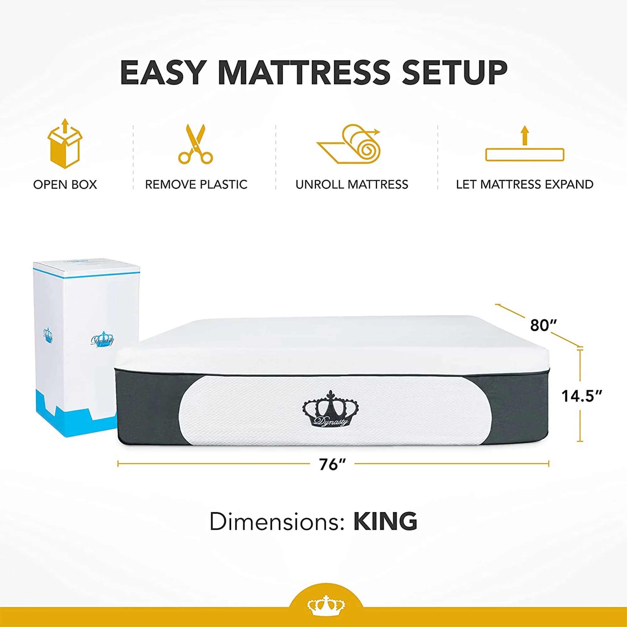 Dynasty Mattress 14.5 inch CoolBreeze Plush Gel Memory Foam Mattress Bed, King Size - Image 2