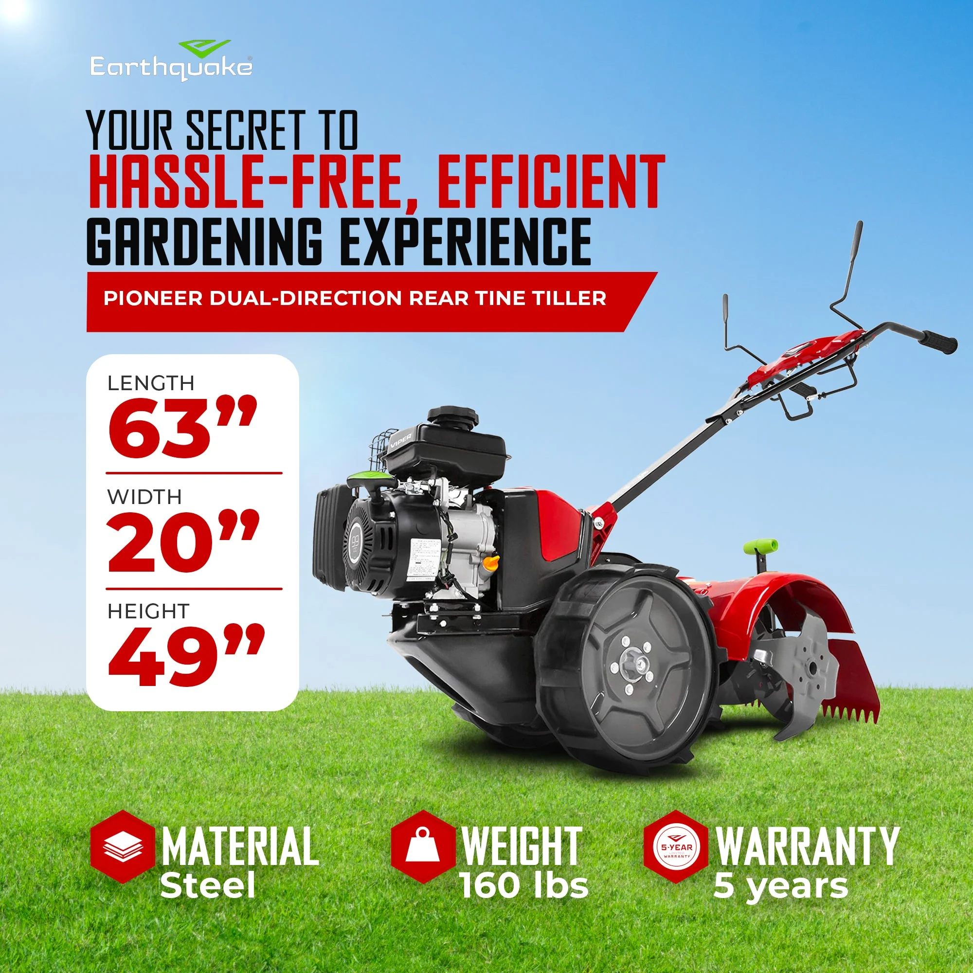 Earthquake Pioneer Dual Direction Rear Tine Tiller with Instant Reverse Feature - Image 2