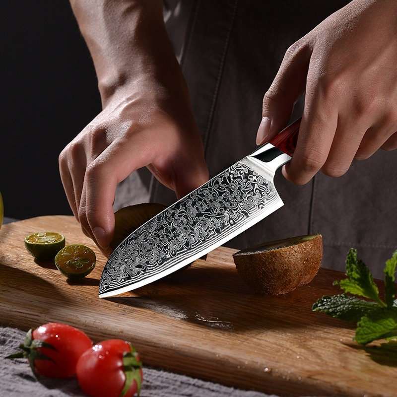 Edge VG10 Damascus Chef Knife Santoku Knife with Pakkawood Handle - Image 4