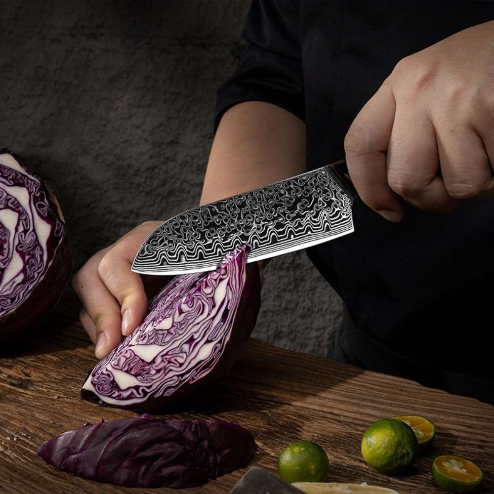 Edge VG10 Damascus Chef Knife Santoku Knife with Pakkawood Handle - Image 6