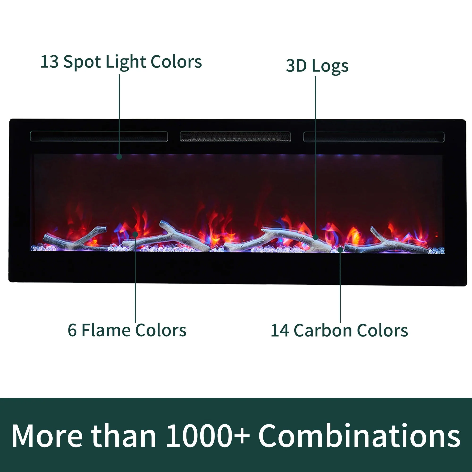 Edyo Living Wall Mount or Recessed Electric Fireplace with Touch Screen, 50 Inch - Image 11