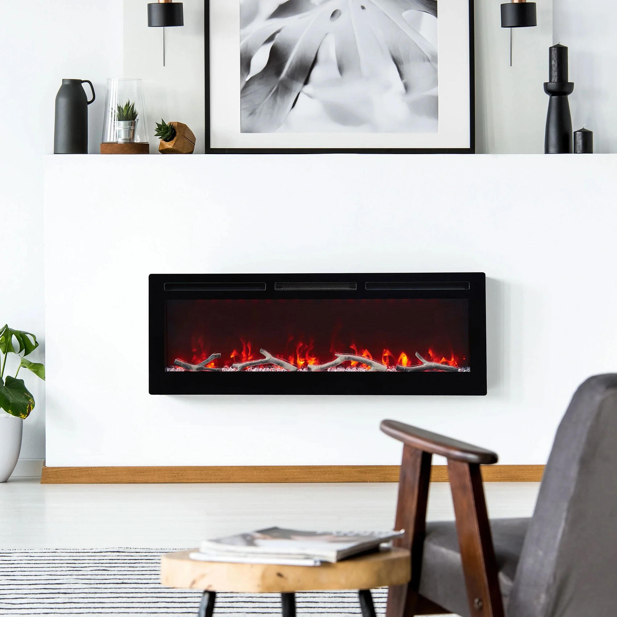 Edyo Living Wall Mount or Recessed Electric Fireplace with Touch Screen, 50 Inch - Image 5