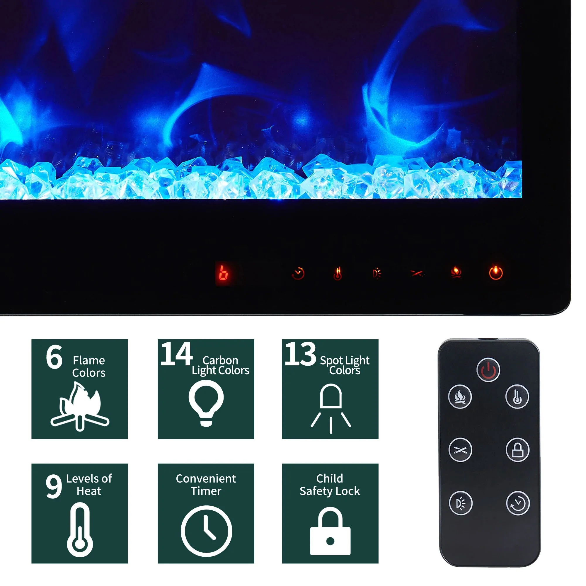 Edyo Living Wall Mount or Recessed Electric Fireplace with Touch Screen, 50 Inch - Image 7