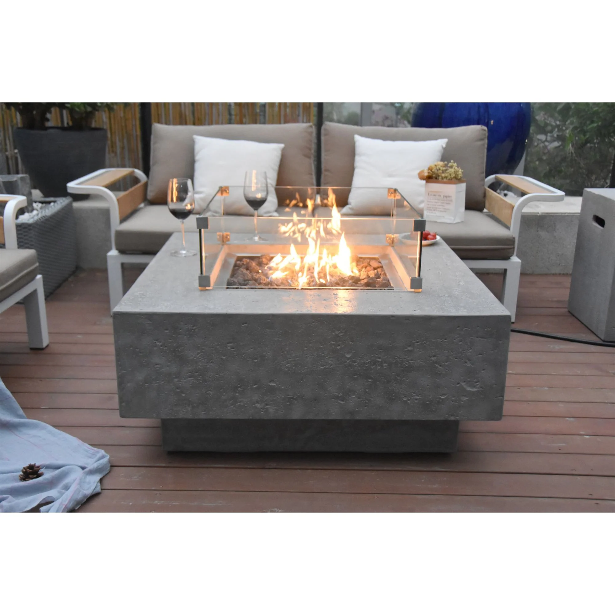 Elementi Manhattan 36" Concrete Outdoor 45,000 BTU Liquid Propane Fire Pit Table - Image 6