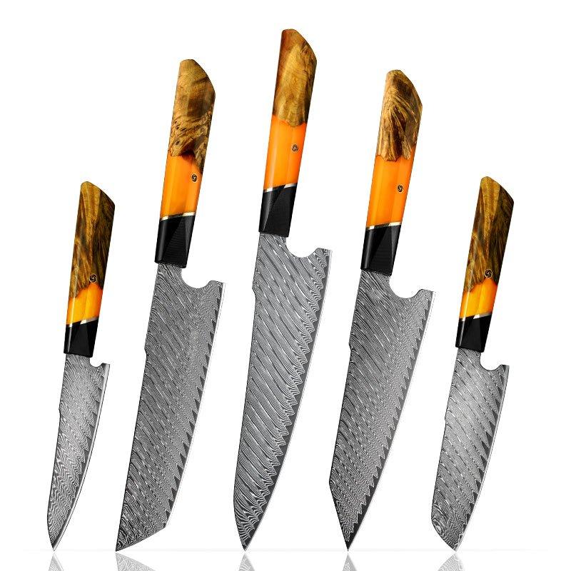 Elite Series VG10 Damascus Knife Set with Burl Wood Handles - Image 3