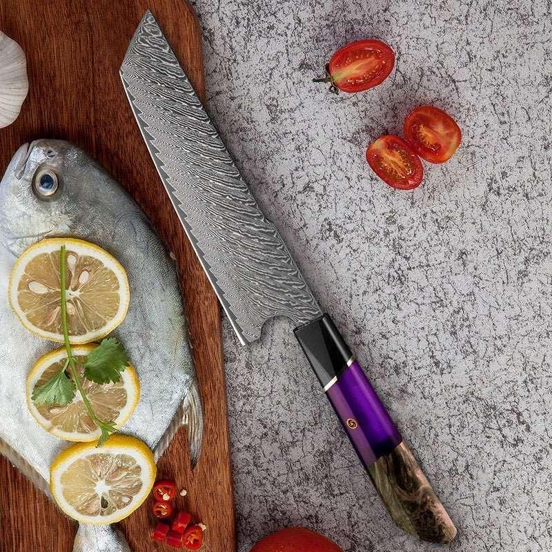 Elite Series VG10 Damascus Knife Set with Burl Wood Handles - Image 8