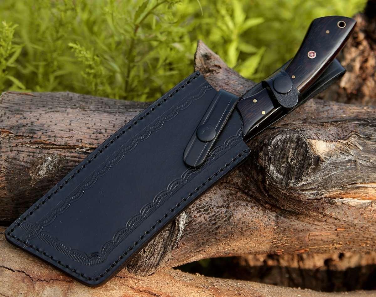 Ember Damascus Cleaver Knife with Bone & Wenge Handle