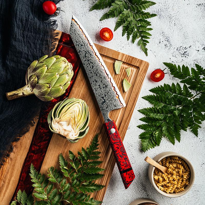 Epical Copper Damascus Chef Knife with Carbon Fiber Handle & Sheath - Image 5