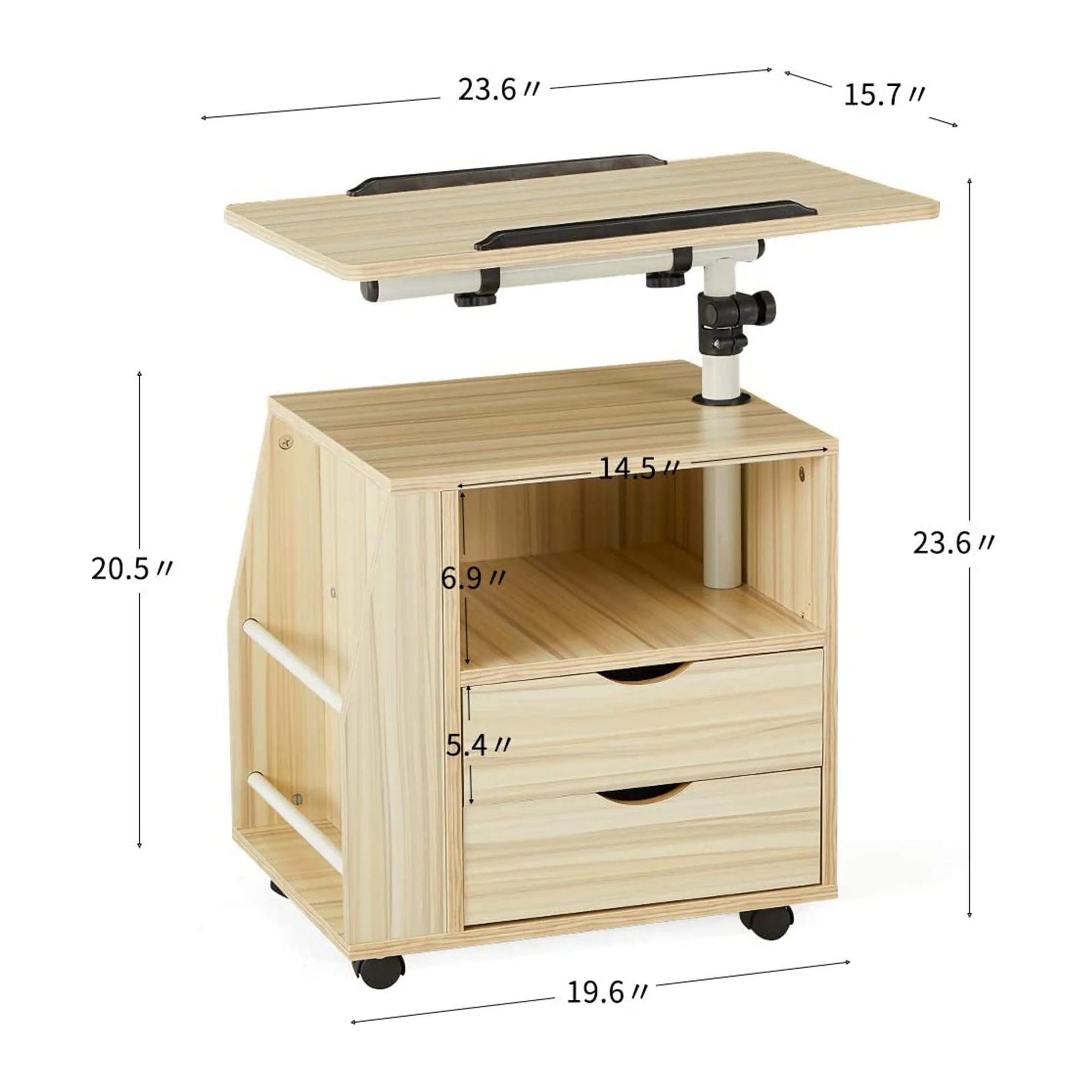 EROMMY Swivel Top Adjustable Height Bedside End Table w/Storage Drawers, Natural - Image 5