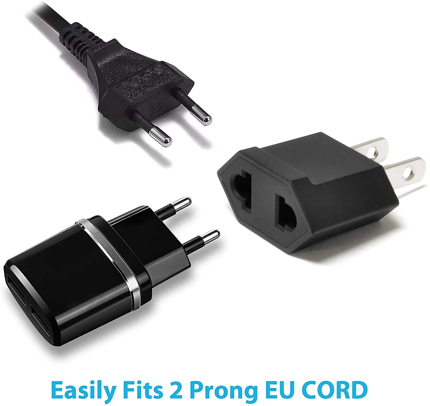 Europe Asia to USA Plug Adapter - Non-Grounded (UP-6US-12US) - Image 2
