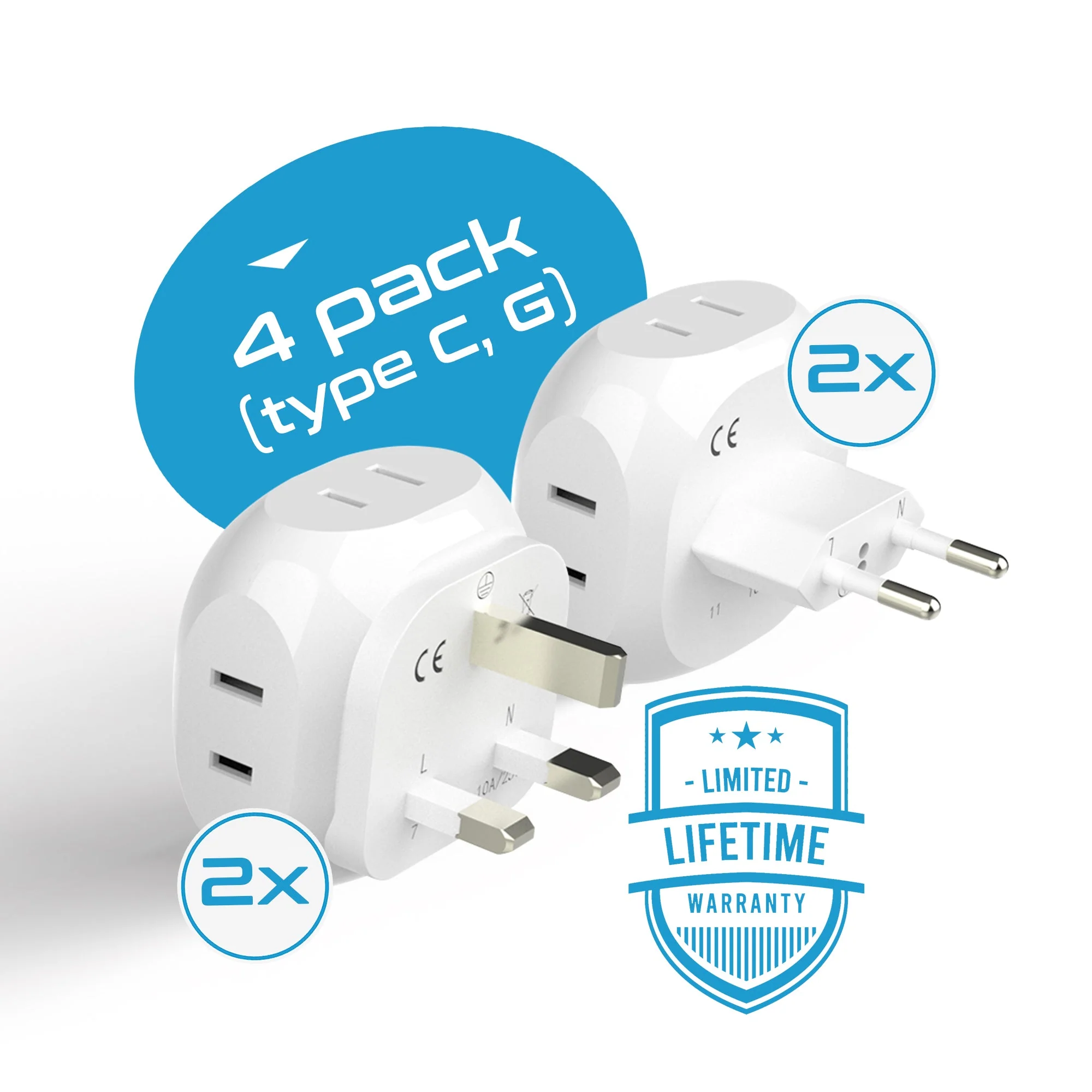 Europe Travel Adapter Set- 4 in 1 - Ultra Compact - Light Weight (PT-9C-7-4PK) - Image 3