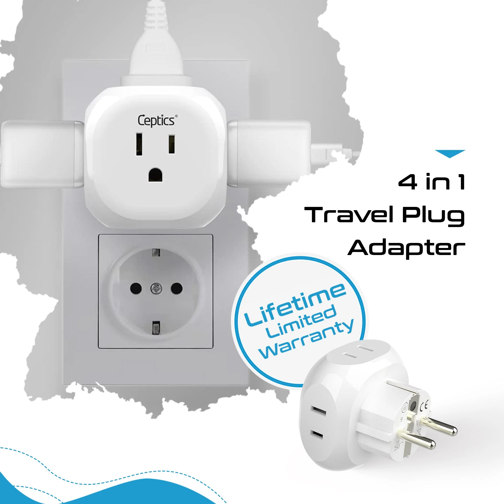 European Schuko Travel Plug Adapter - 4 in 1 - Ultra Compact - Light Weight (PT-9) - Image 6