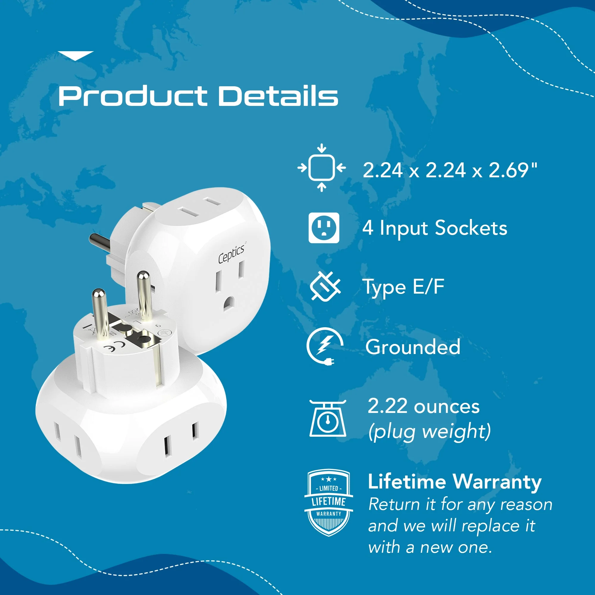 European Schuko Travel Plug Adapter - 4 in 1 - Ultra Compact - Light Weight (PT-9) - Image 8
