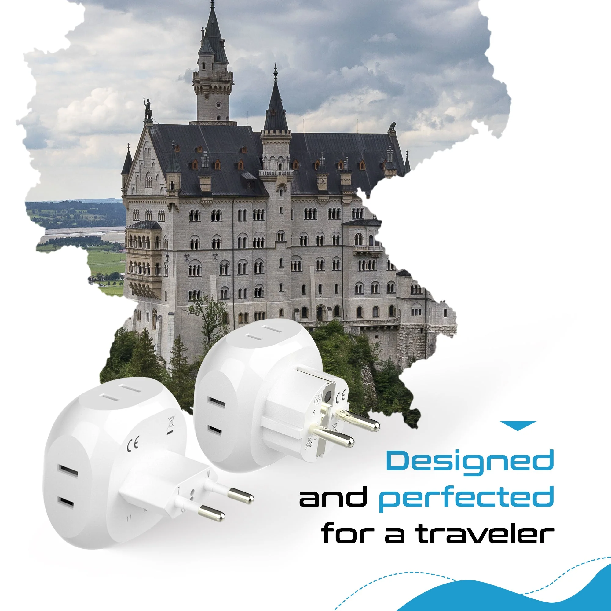 European Travel Adapter Set- 4 in 1 - Ultra Compact - Light Weight (PT-9-9C-4PK) - Image 4