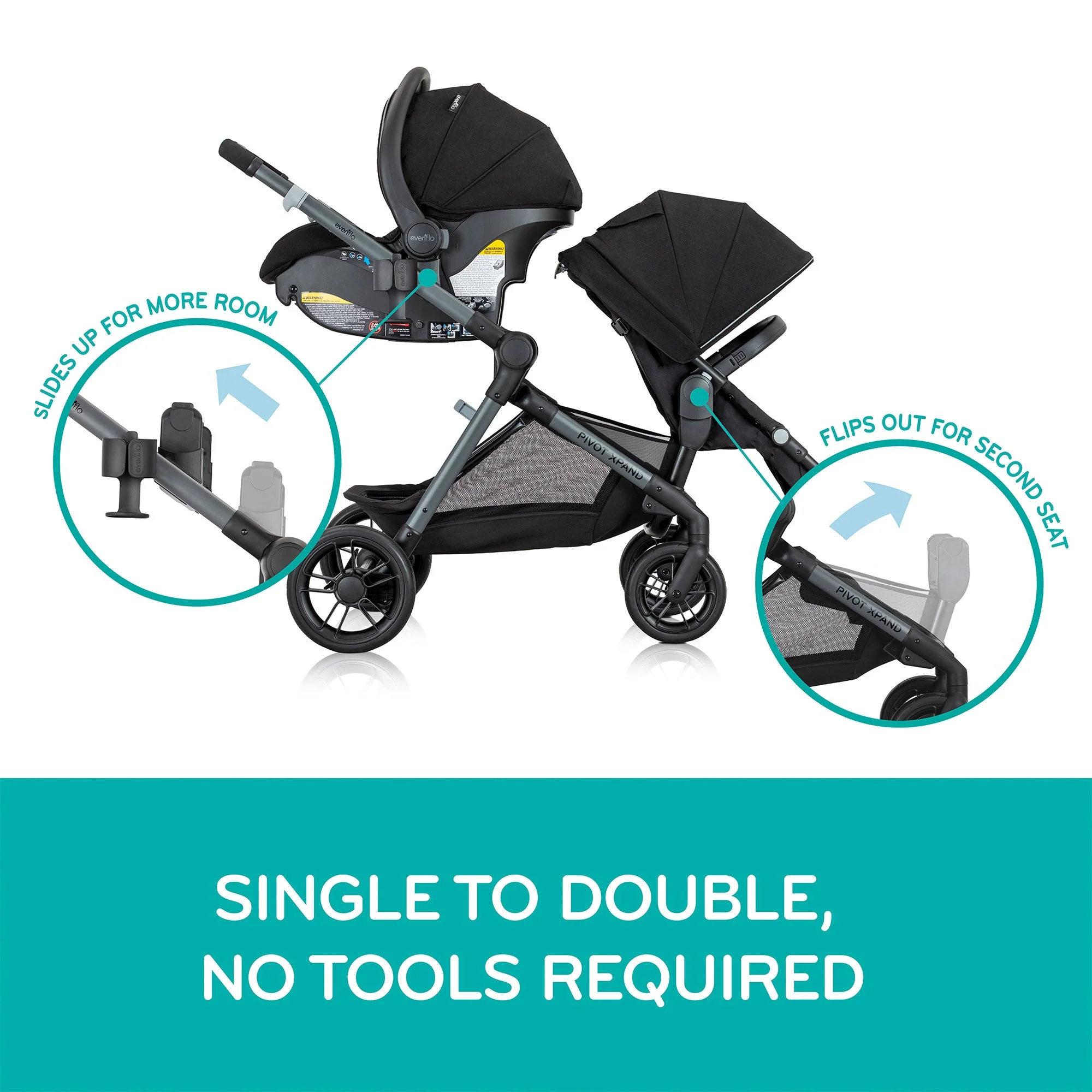 Evenflo Pivot Xpand Modular Travel System w/LiteMax Infant Car Seat, Sabino Gray - Image 9