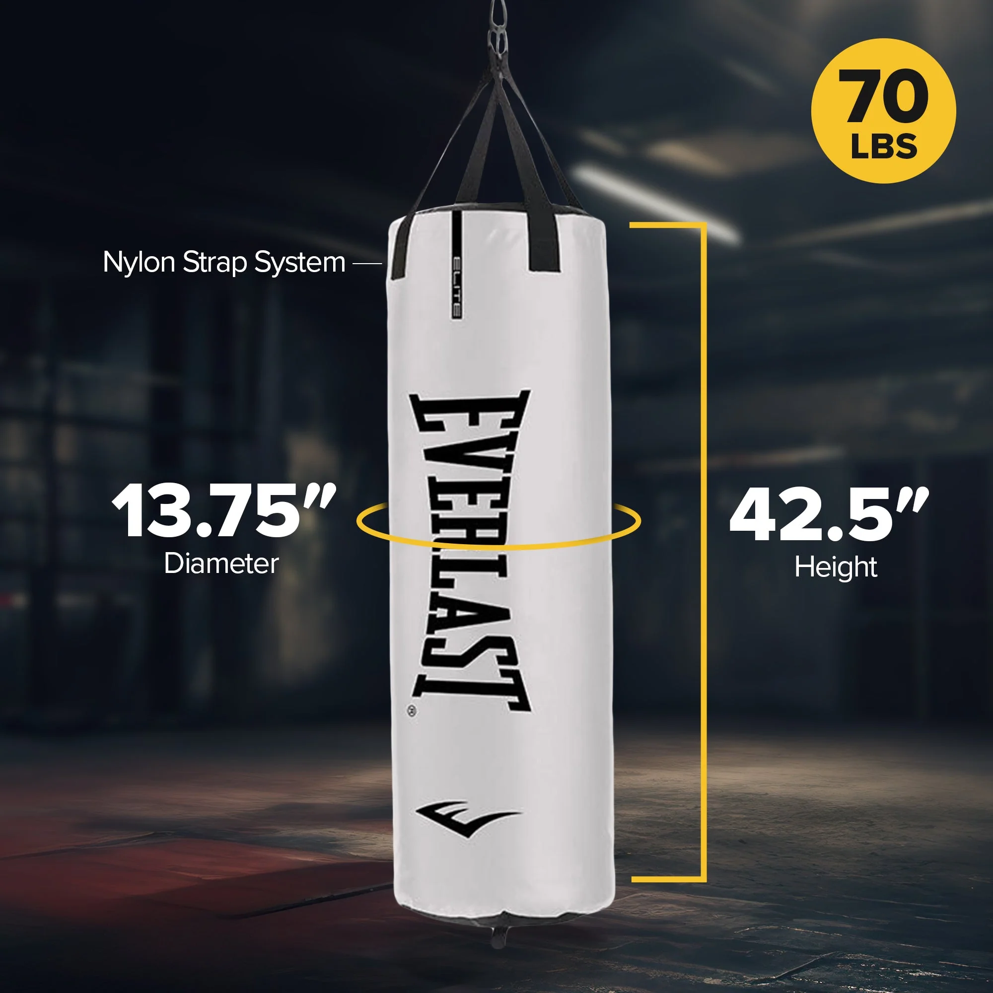 Everlast Elite Nevatear 70 Pound Heavy Bag with Hanging Strap and D Rings, White - Image 3