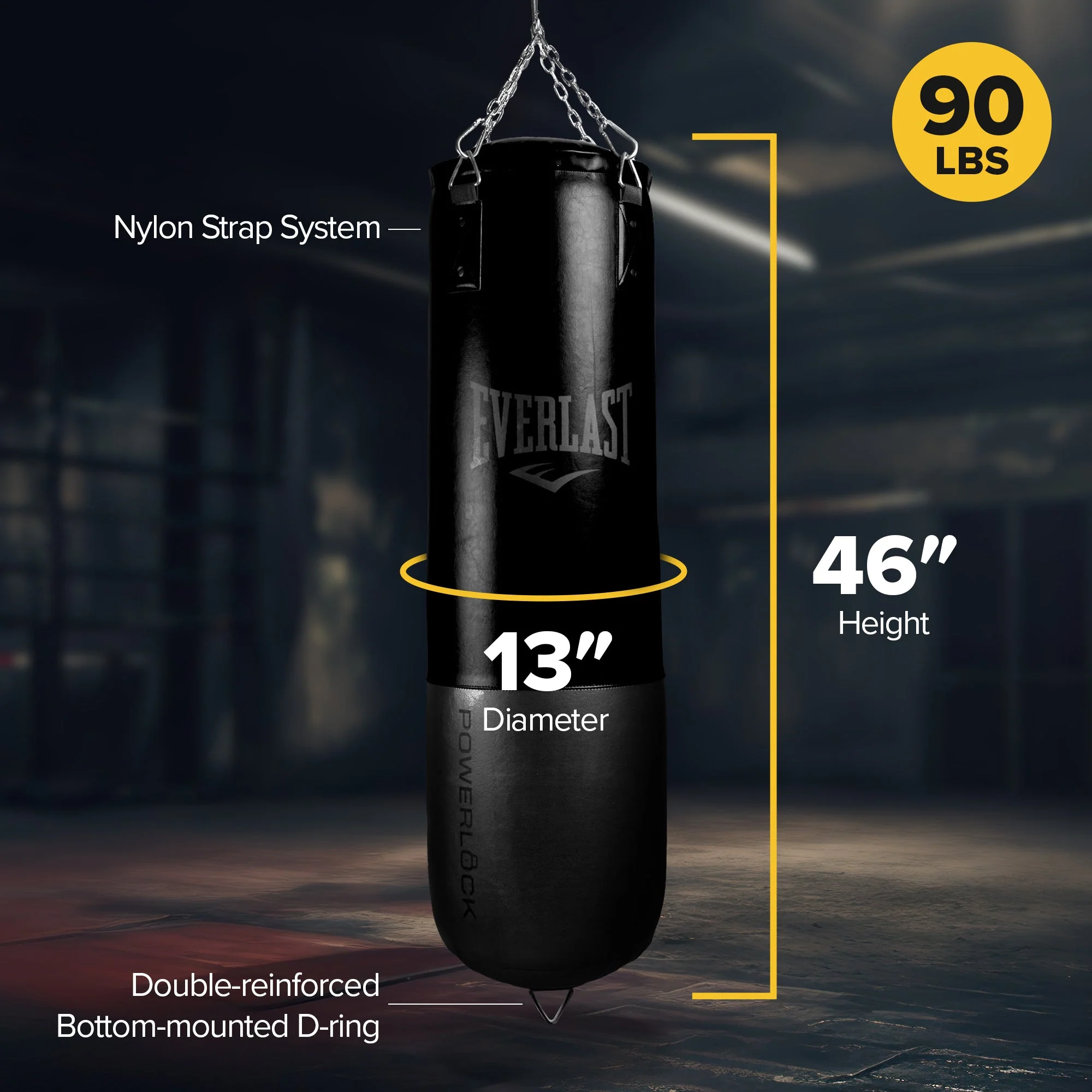 Everlast Powerlock Heavy Bag w/ Double Reinforced D Ring and Nylon Strap, Black - Image 7